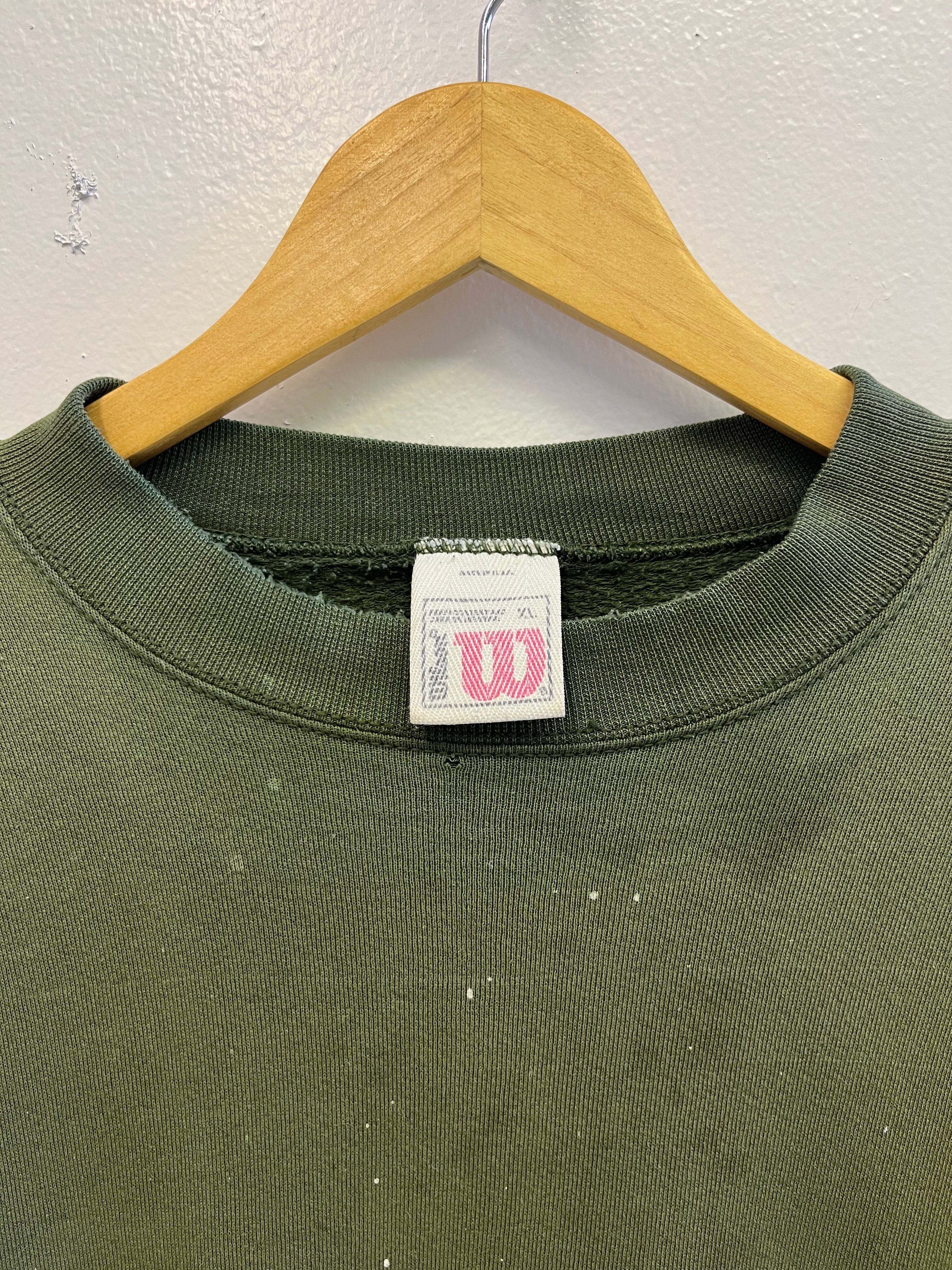 '90s Distressed and Patched Crewneck Sweatshirt - Moss Green - XL