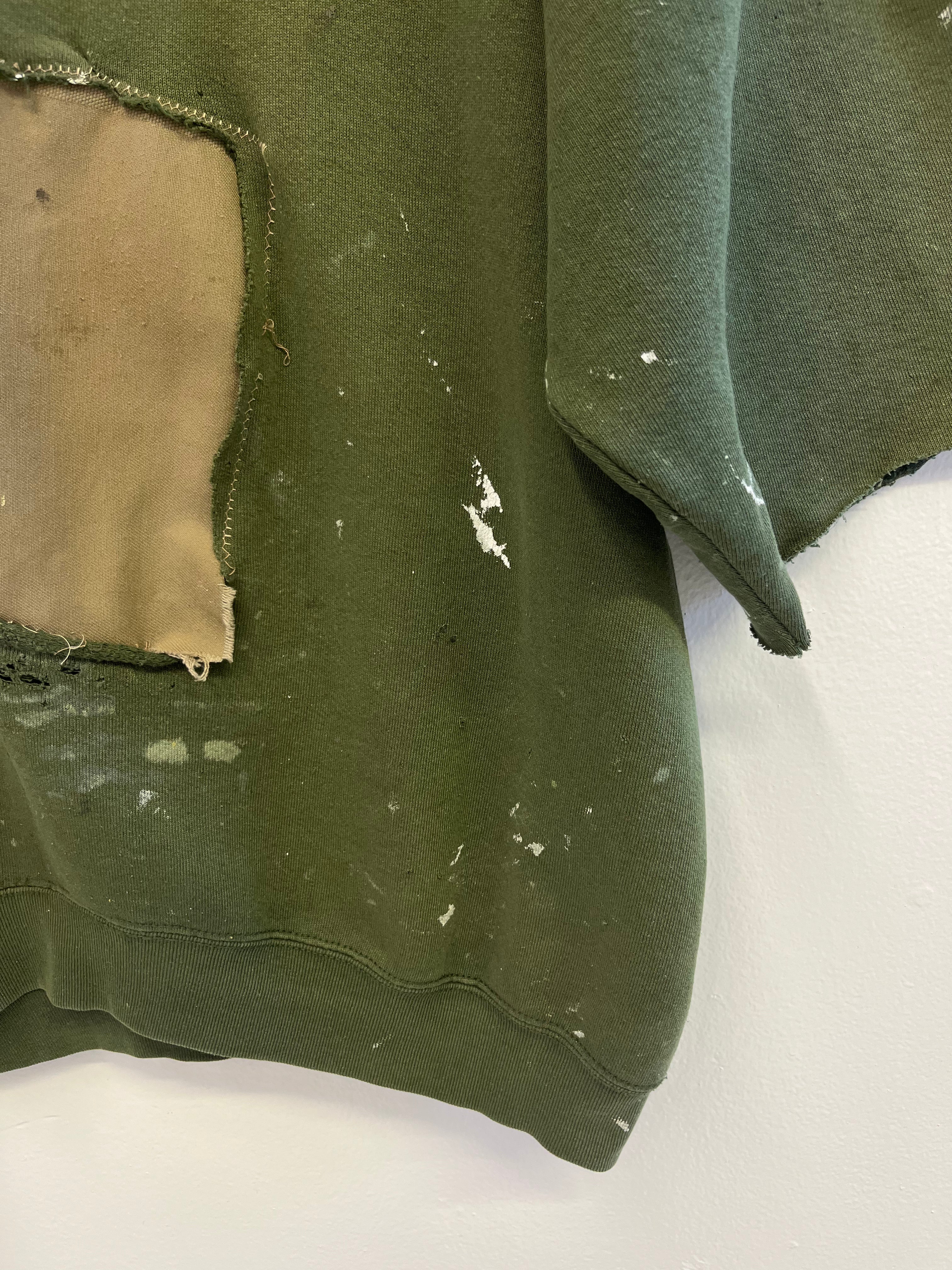 '90s Distressed and Patched Crewneck Sweatshirt - Moss Green - XL