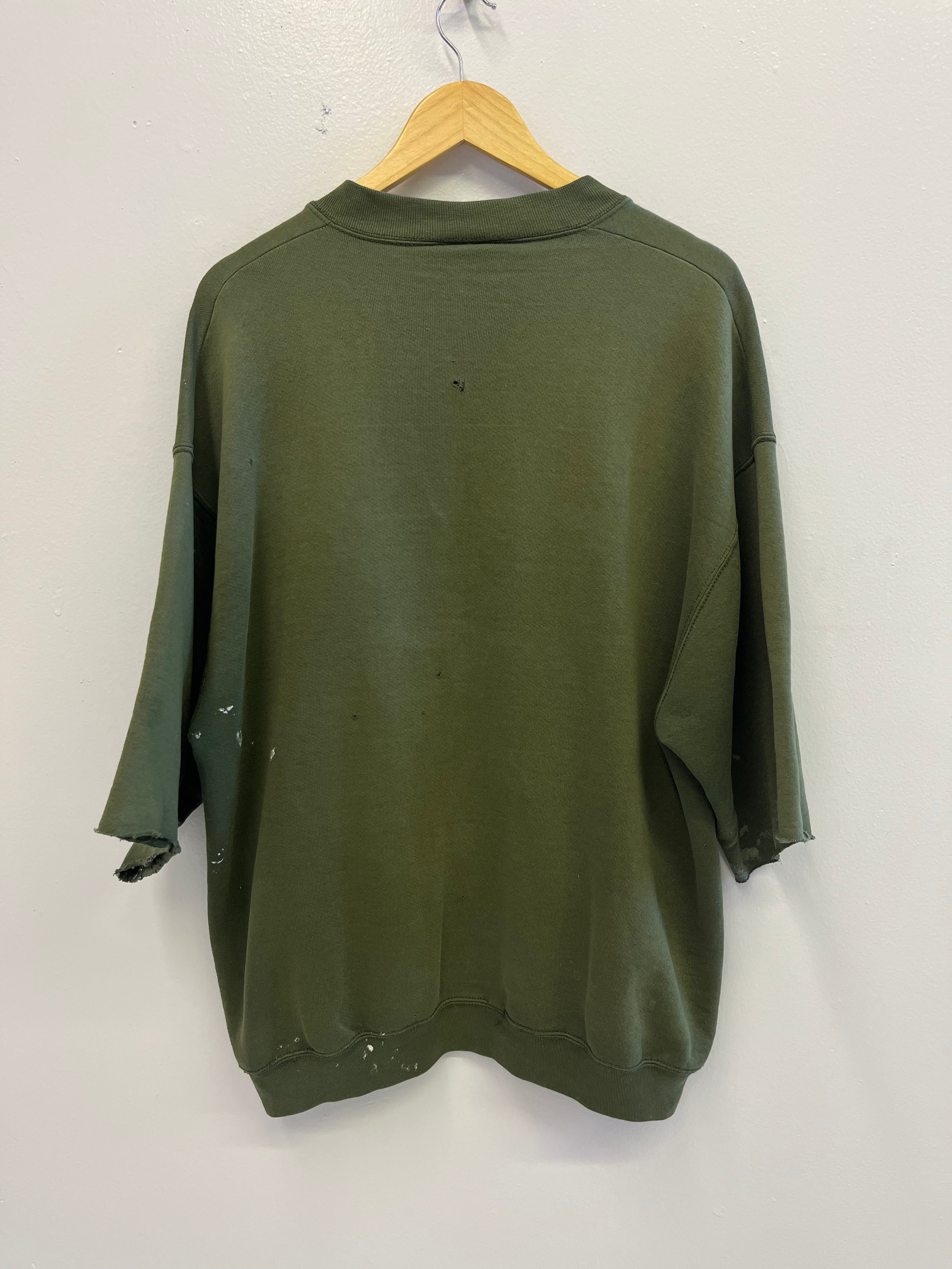 '90s Distressed and Patched Crewneck Sweatshirt - Moss Green - XL