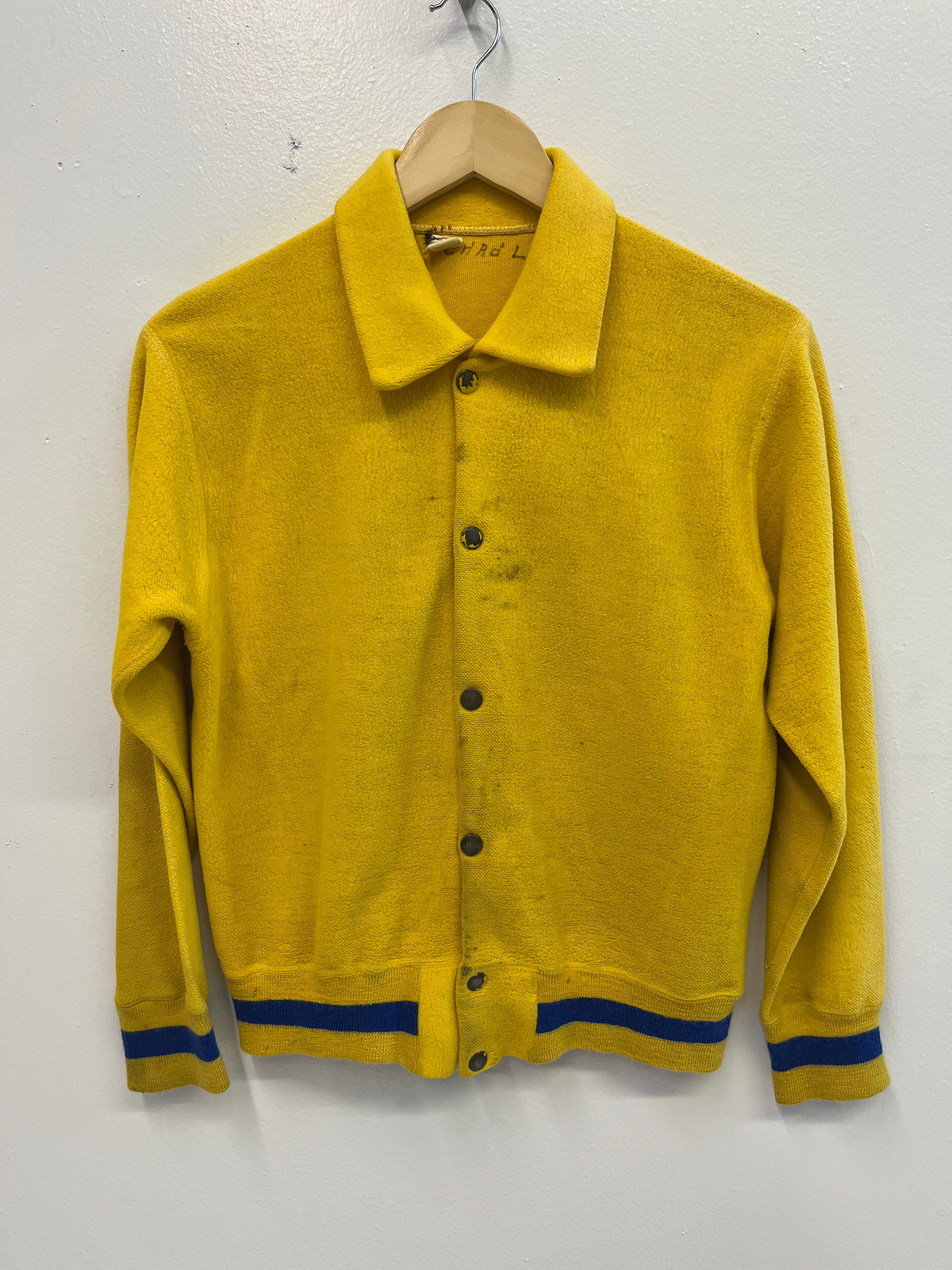1950/60s 'Riverside Swim Club' Fleece Snap Varsity Jacket - Team Yellow - S/M