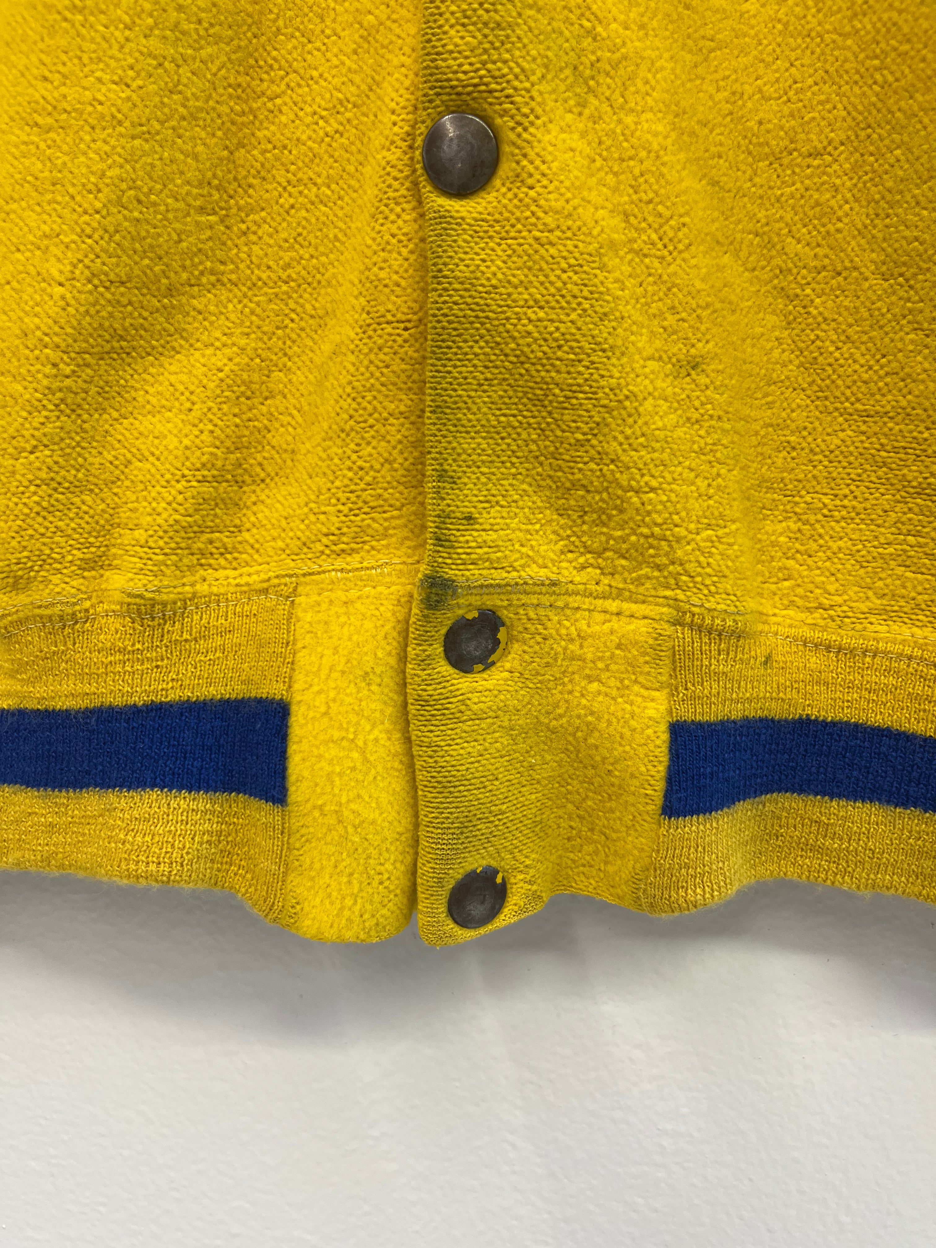1950/60s 'Riverside Swim Club' Fleece Snap Varsity Jacket - Team Yellow - S/M
