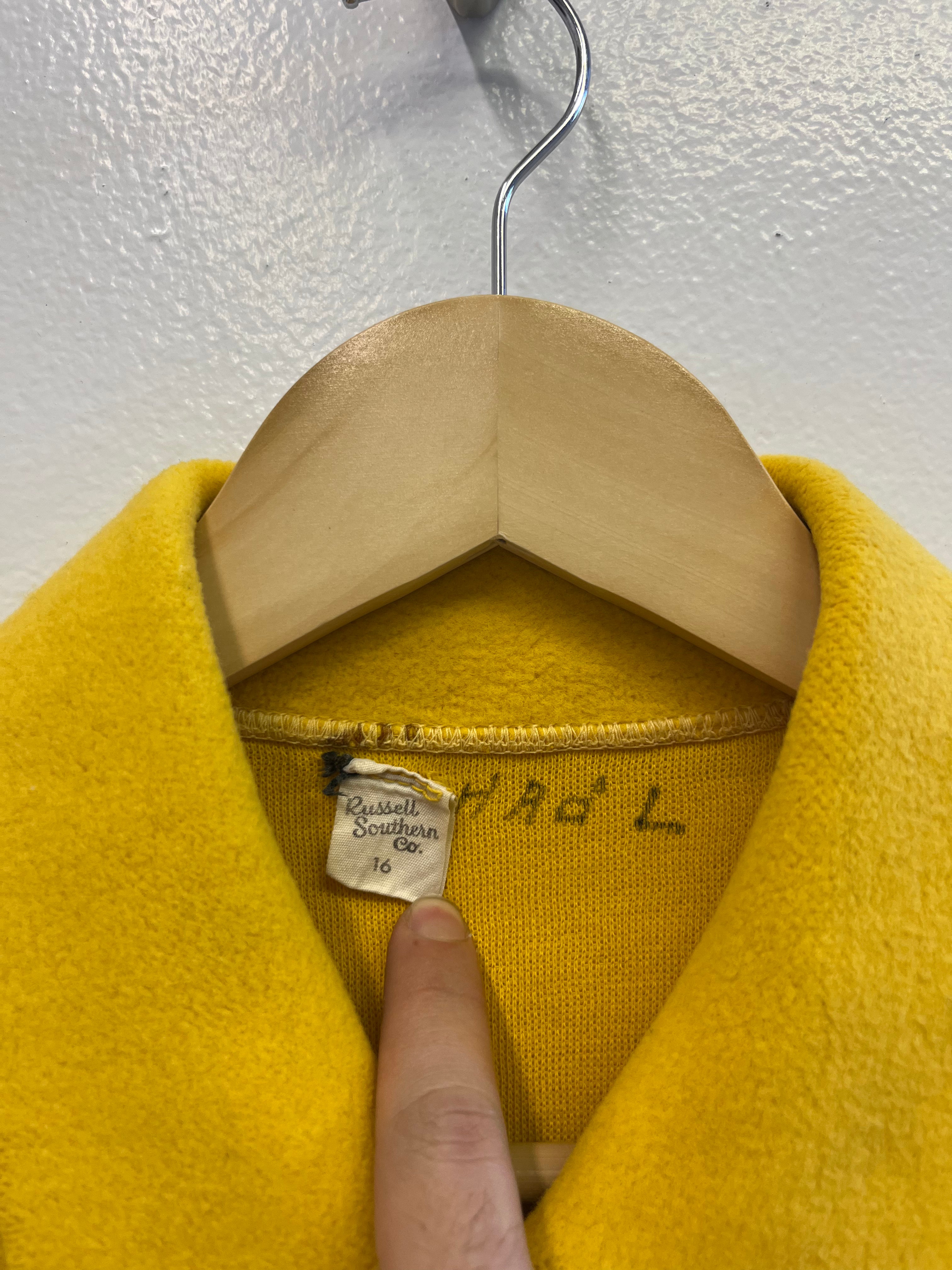 1950/60s 'Riverside Swim Club' Fleece Snap Varsity Jacket - Team Yellow - S/M