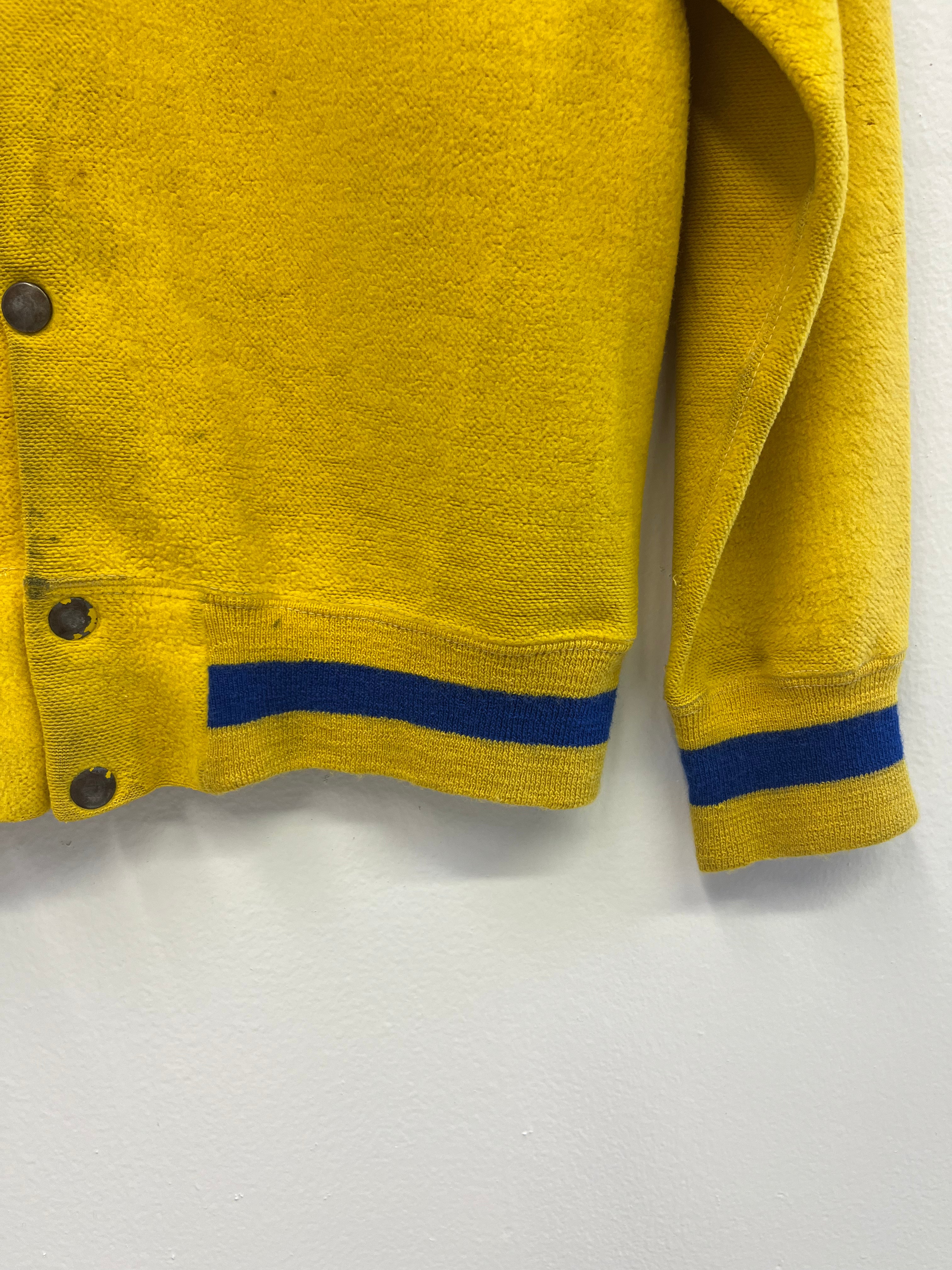 1950/60s 'Riverside Swim Club' Fleece Snap Varsity Jacket - Team Yellow - S/M