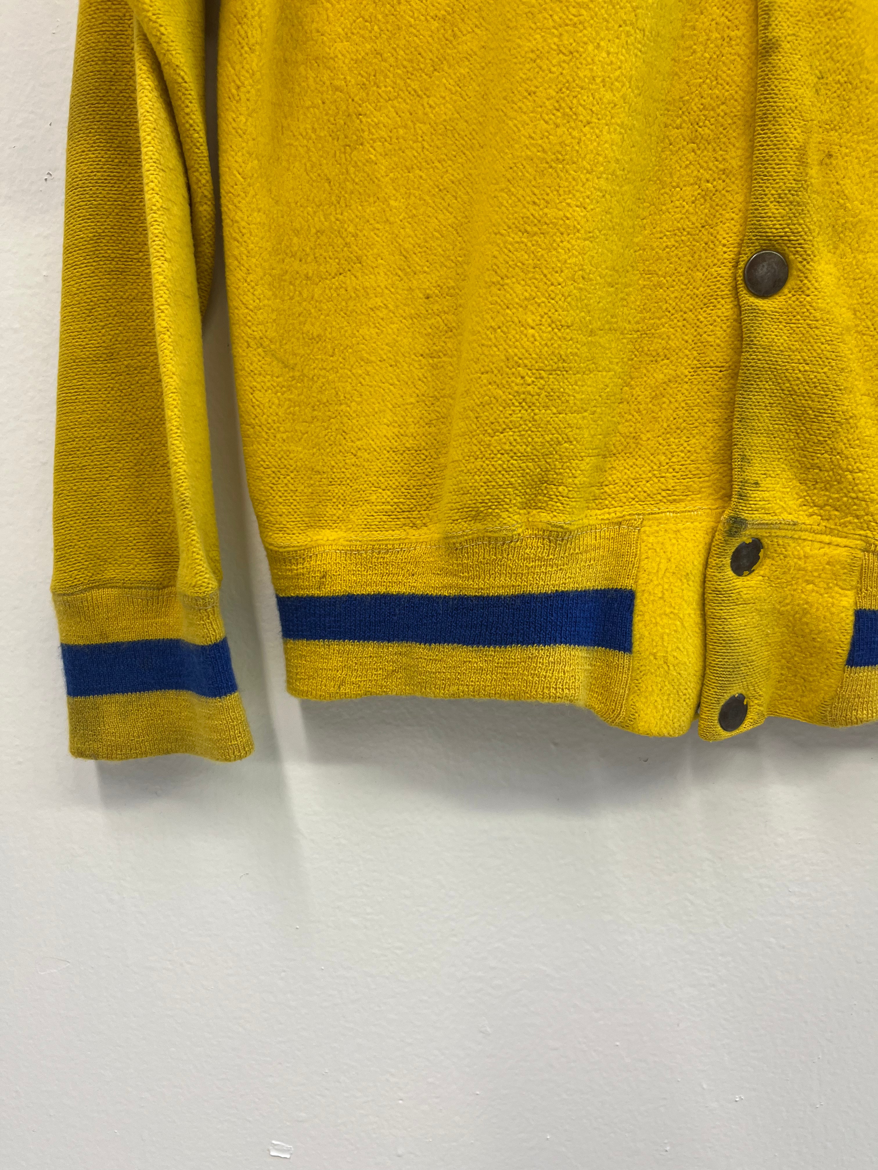 1950/60s 'Riverside Swim Club' Fleece Snap Varsity Jacket - Team Yellow - S/M