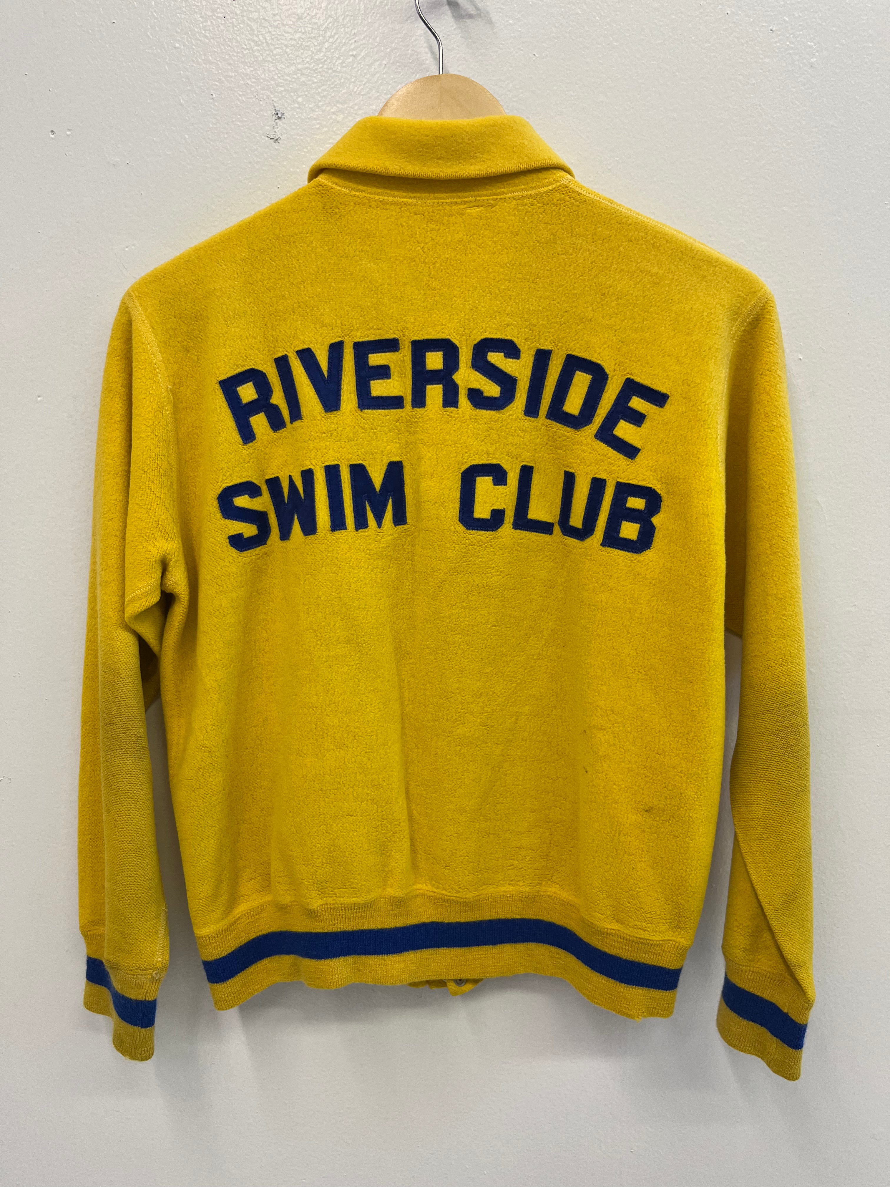 1950/60s 'Riverside Swim Club' Fleece Snap Varsity Jacket - Team Yellow - S/M