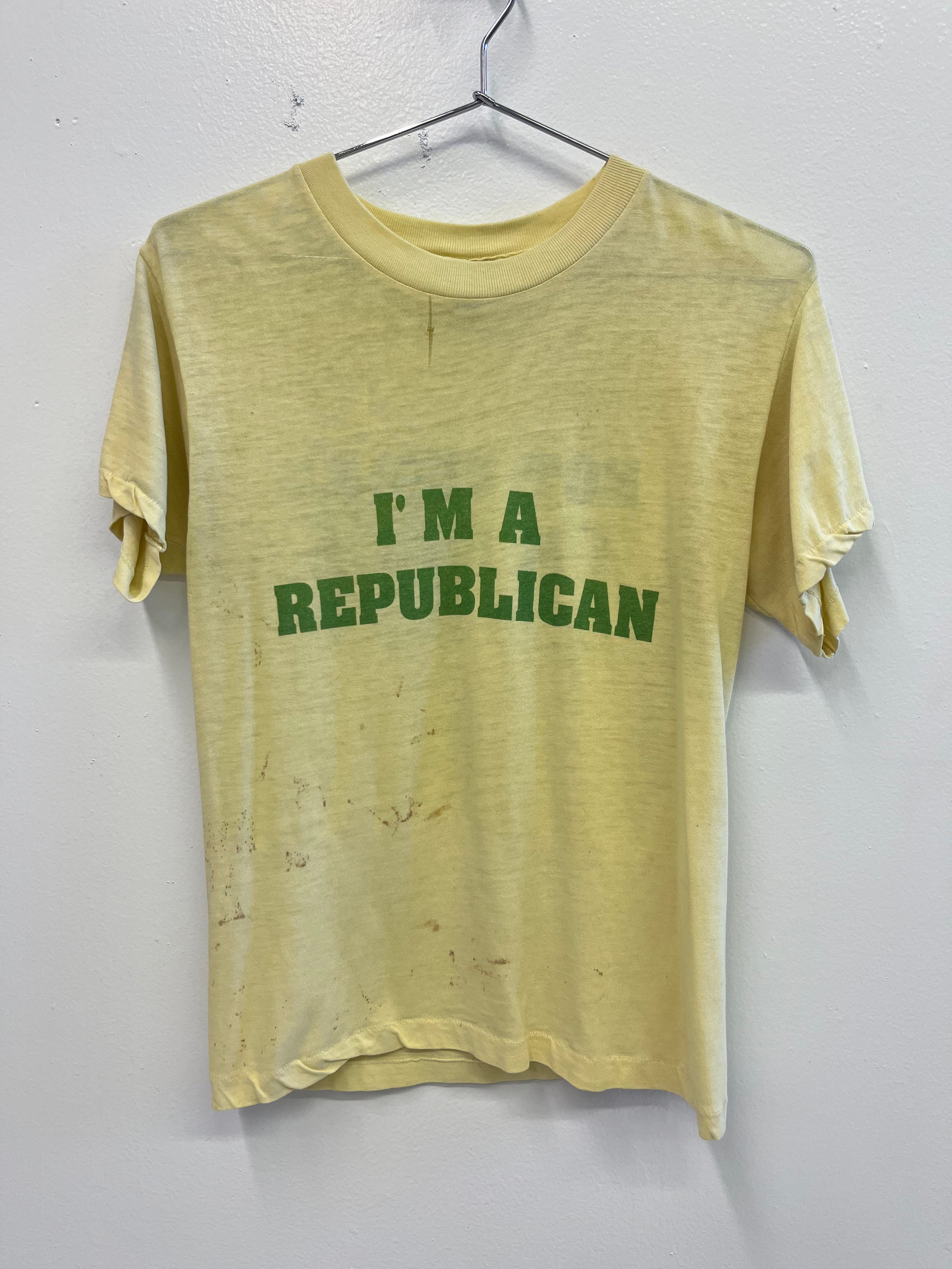 1970s 'Republican/Jackass' Graphic T-Shirt - Faded Yellow - S/M