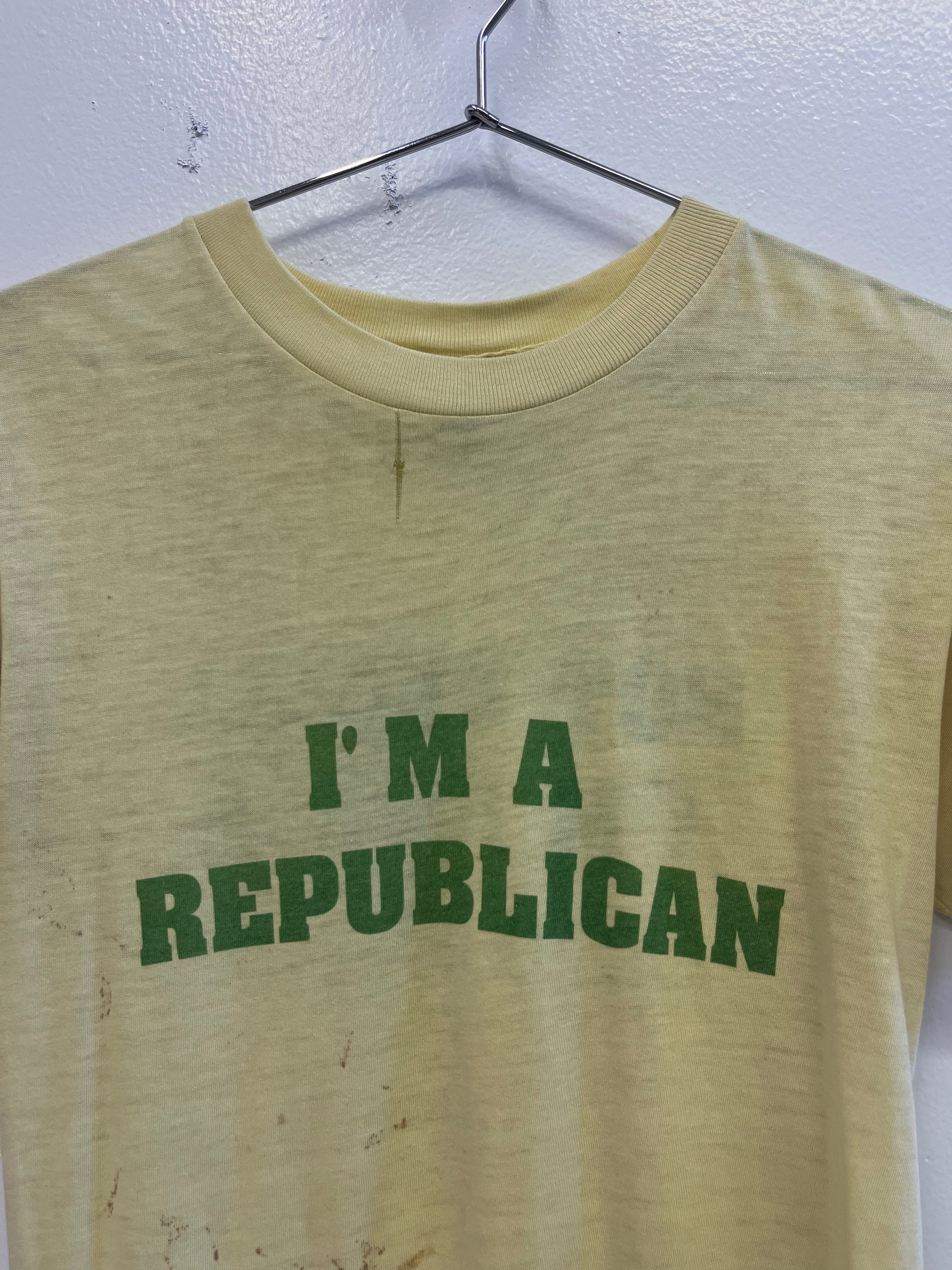 1970s 'Republican/Jackass' Graphic T-Shirt - Faded Yellow - S/M