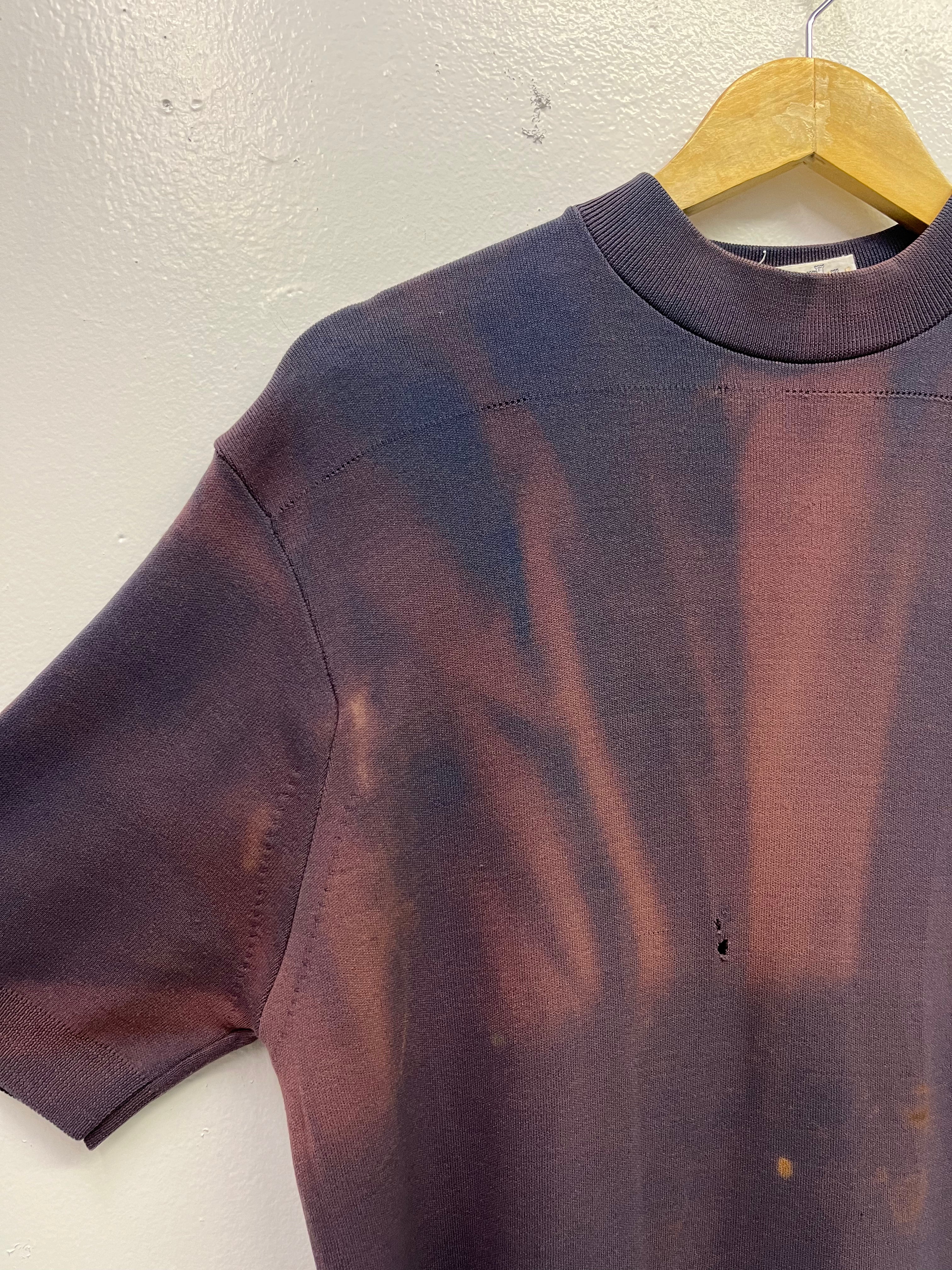 1950s Sun Faded Short-Sleeved Nylon Crewneck - Plum Purple - M/L