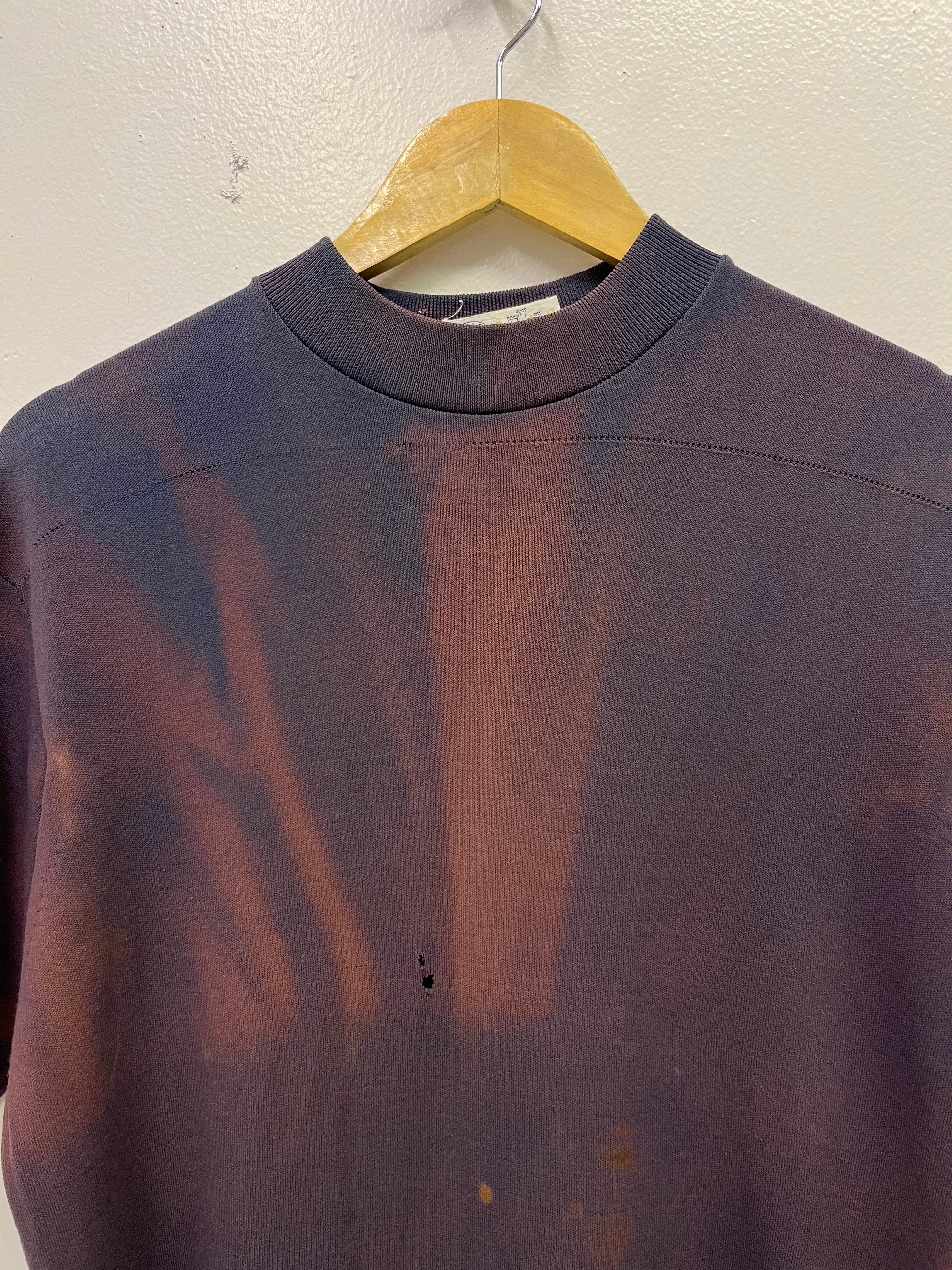 1950s Sun Faded Short-Sleeved Nylon Crewneck - Plum Purple - M/L