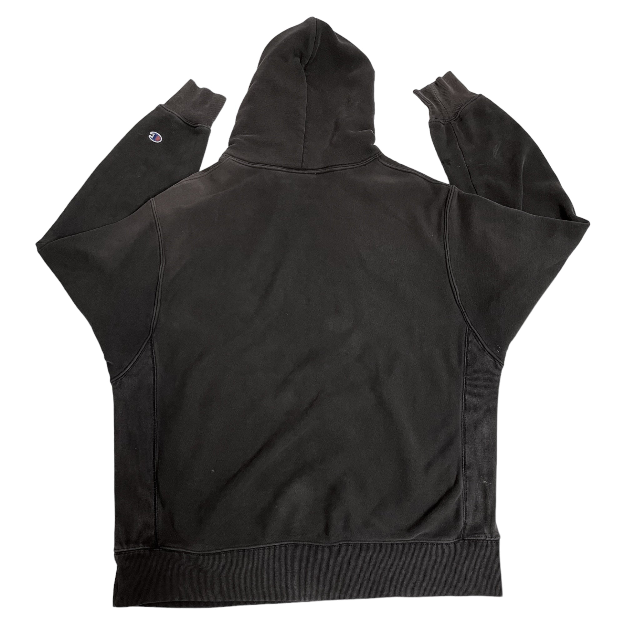 90s Vintage Champion Reverse Weave Distressed Hooded Sweatshirt - Faded Black - L/XL