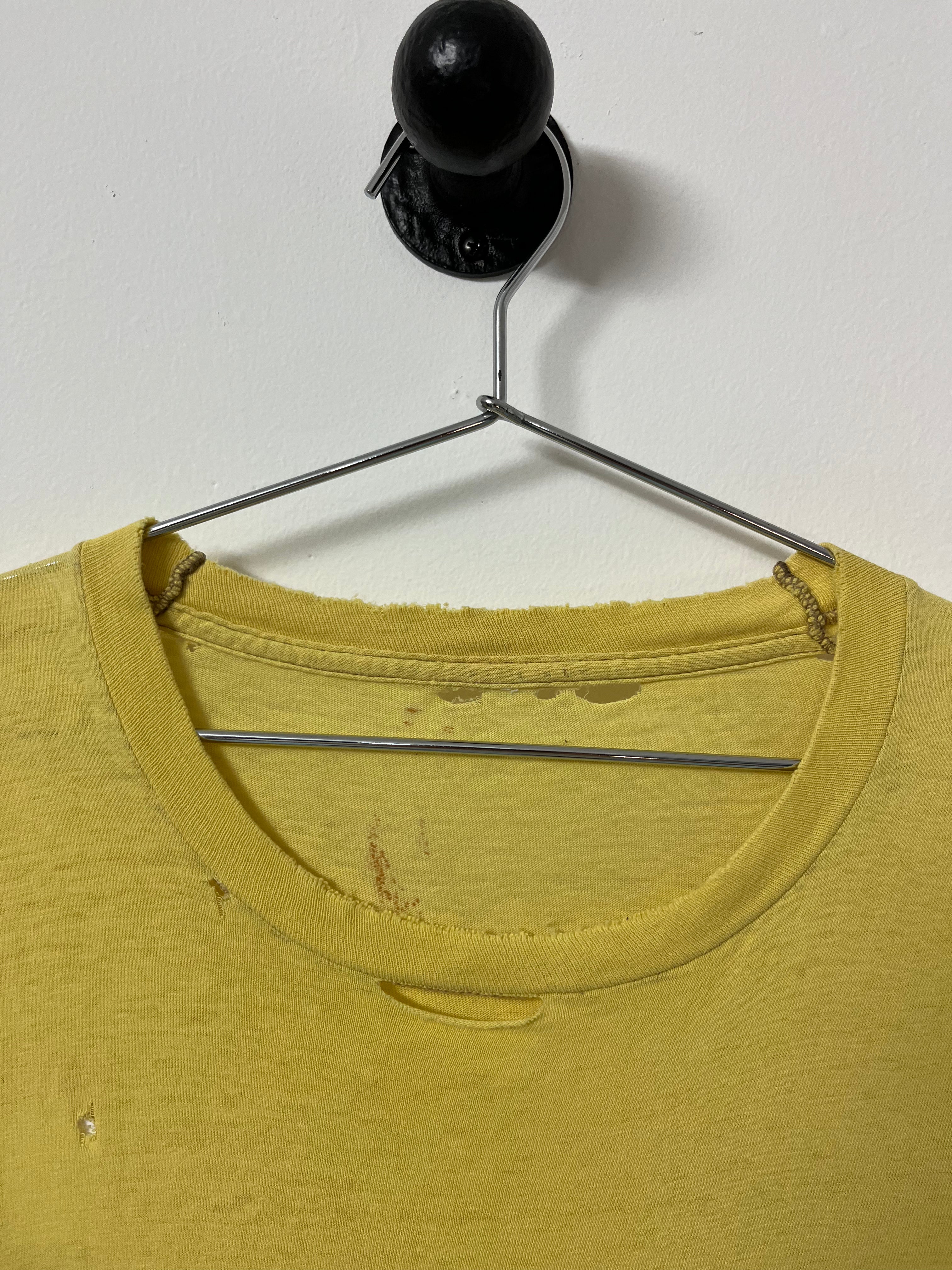 1970s Distressed Blank T-Shirt - Canary Yellow - S/M