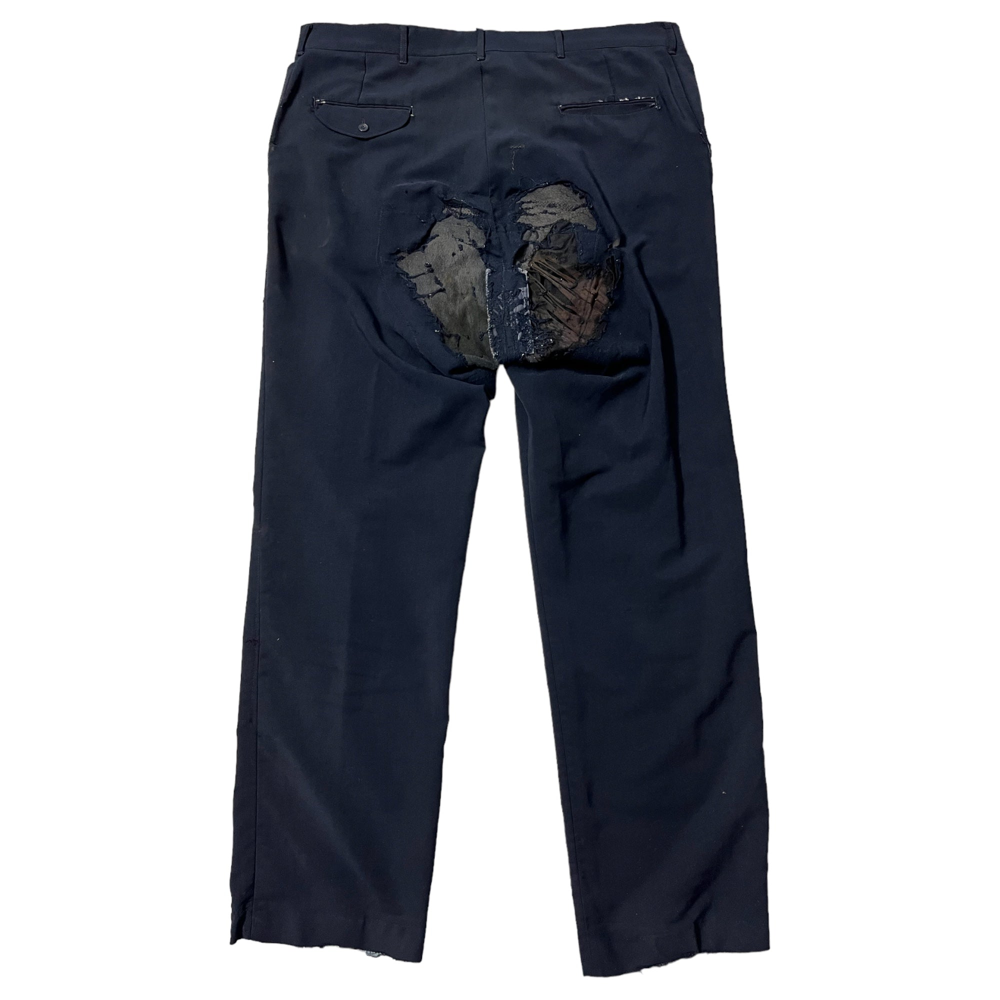 1970s Thrashed and Repaired Trousers - Navy Blue - 40x32