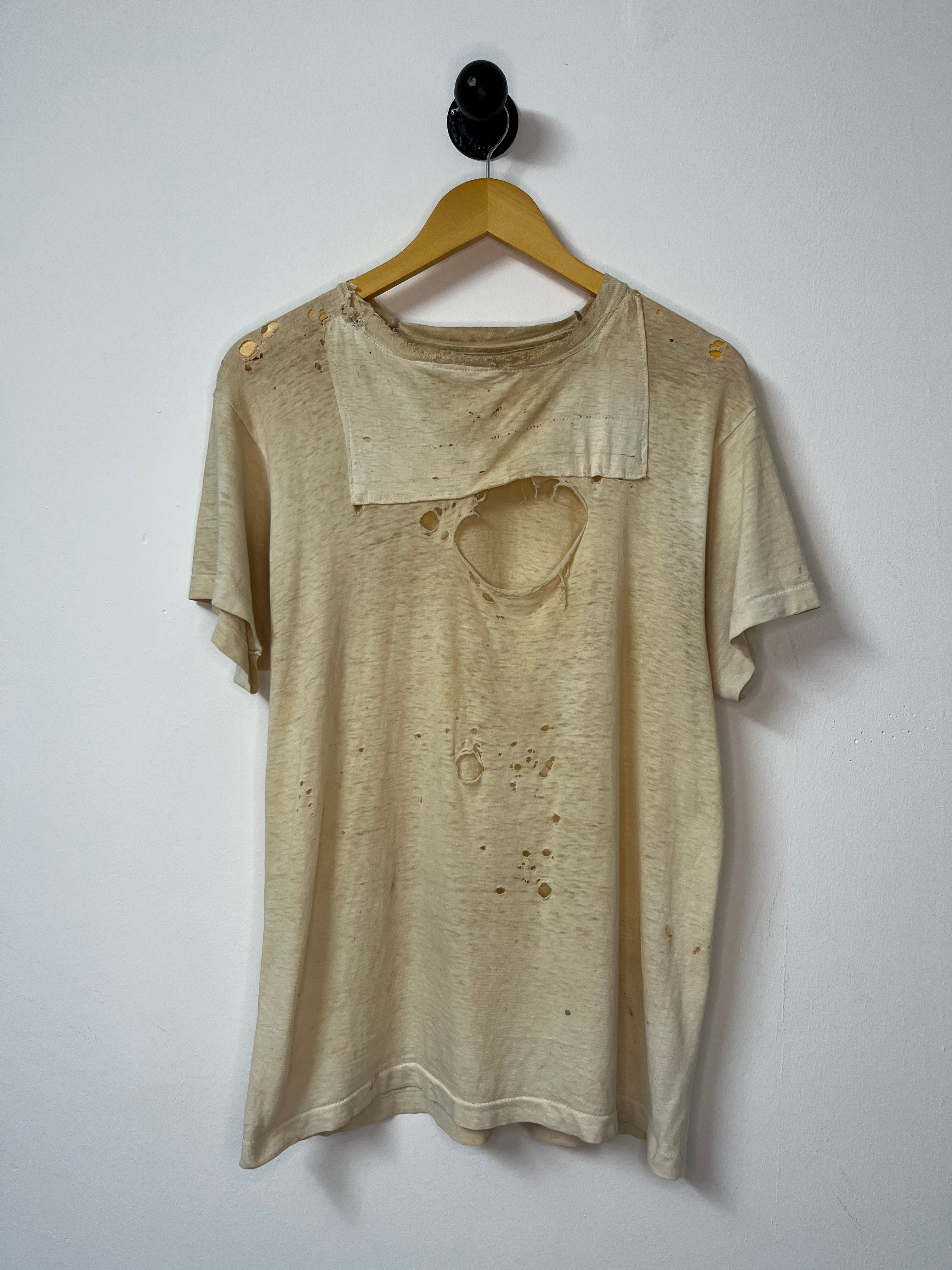 1960s/70s Thrashed and Repaired Farm-Worn T-Shirt - Dirty/Aged White - L/XL