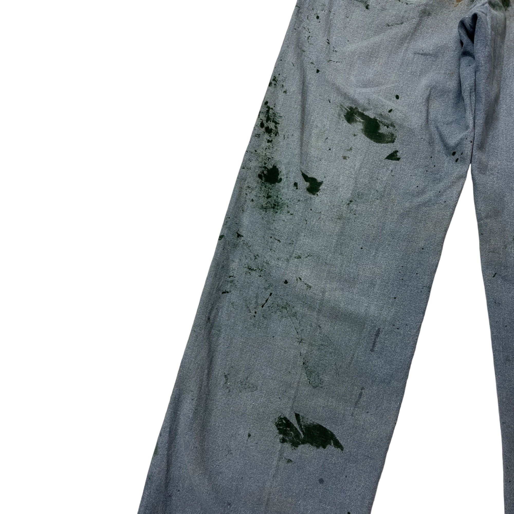 Early 1940s Blue Salt & Pepper Pants with Repairs and Paint - Powder Blue - 32x32
