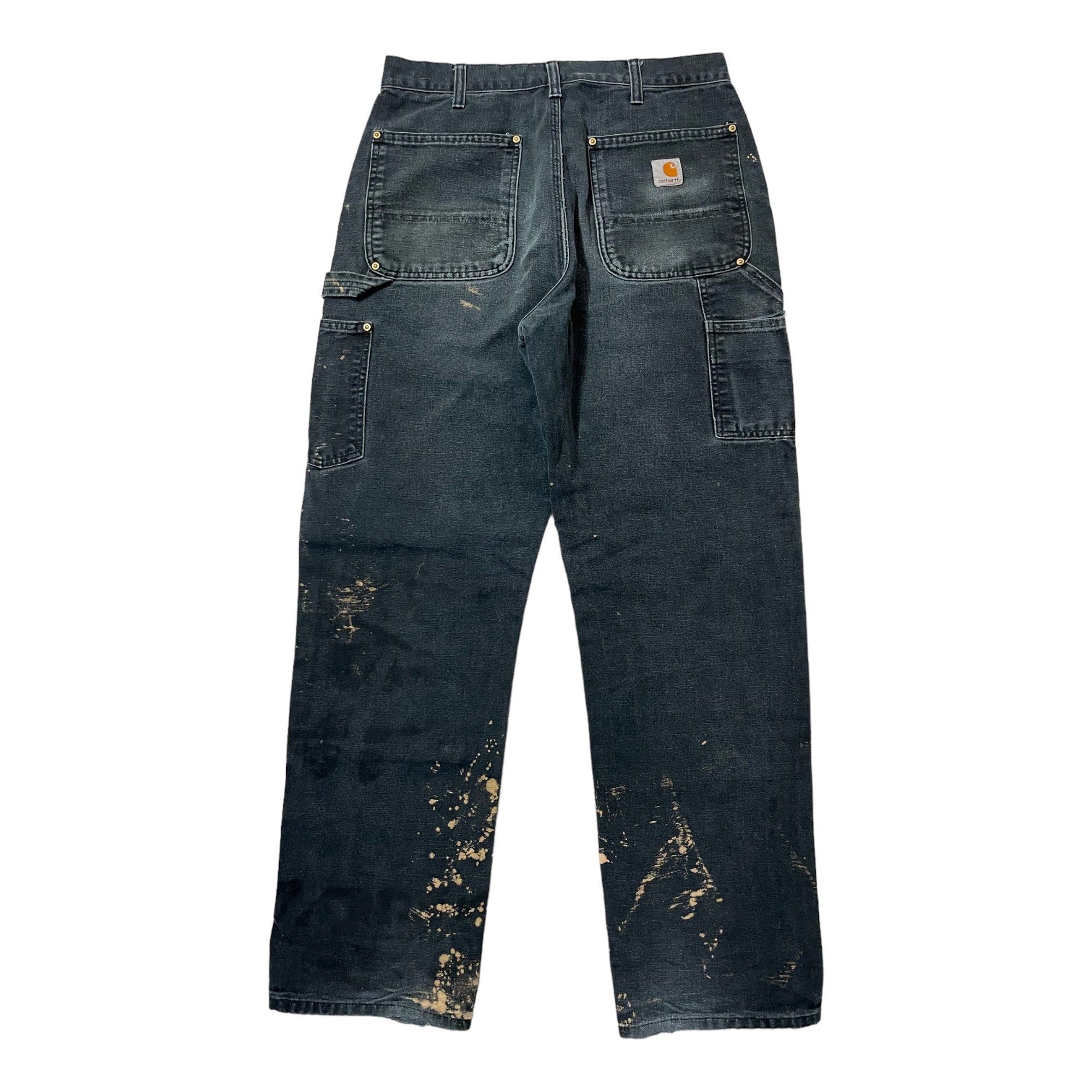 1980s Carhartt Double Knees With Distressing and Bleach Marks - Faded Black  - 30x31