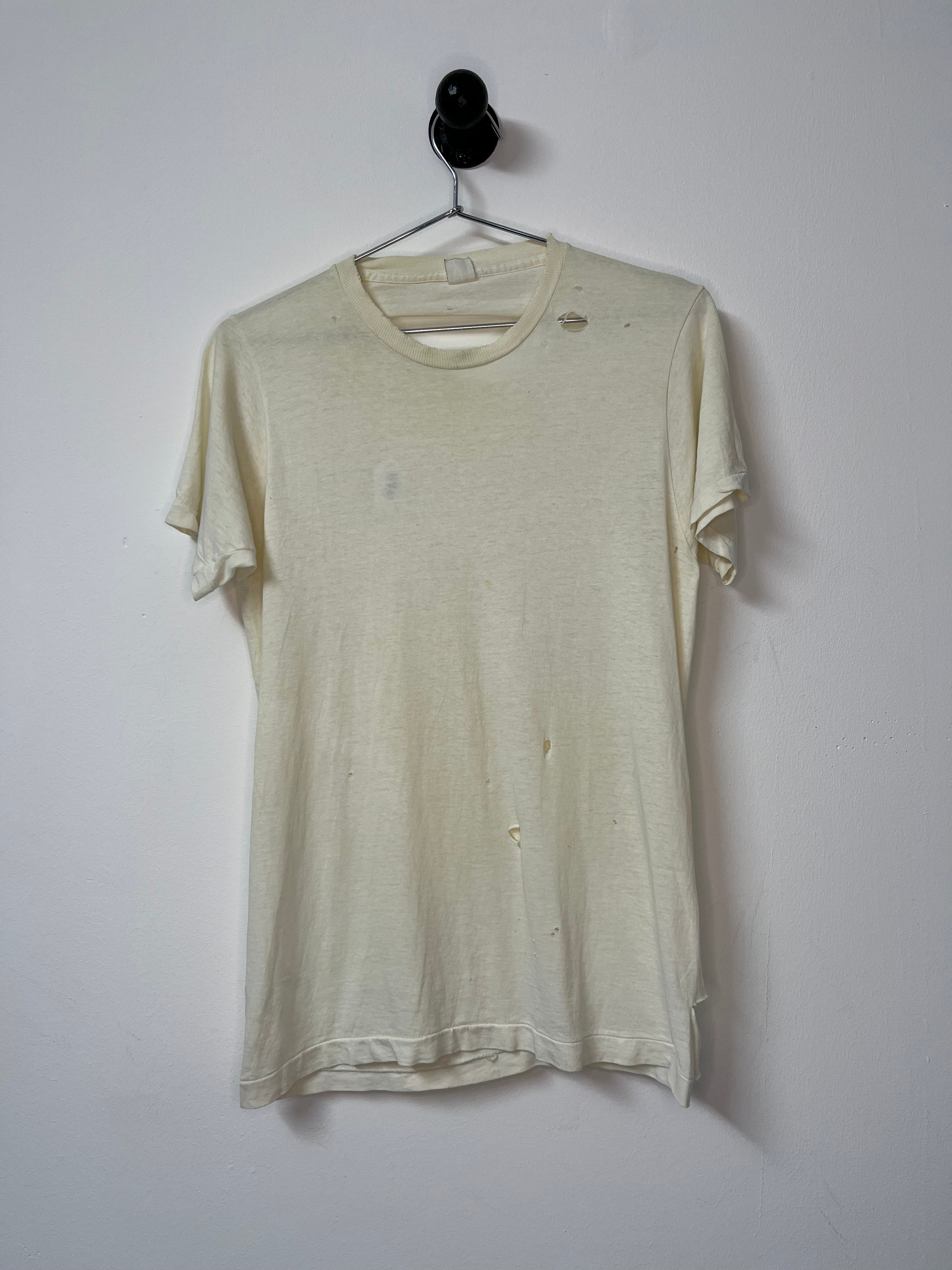 60/70s Distressed Blank White Tee - Aged White - M/L