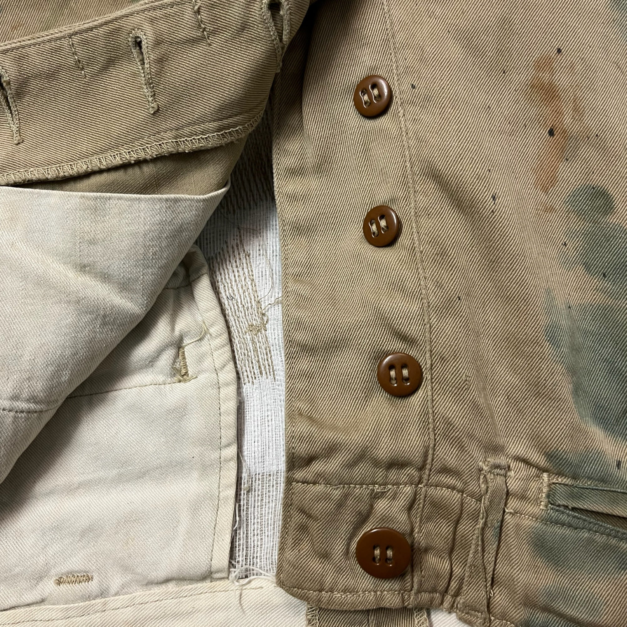 1940s Distressed WWII Military Chino Trousers - Warm Khaki - 29x29