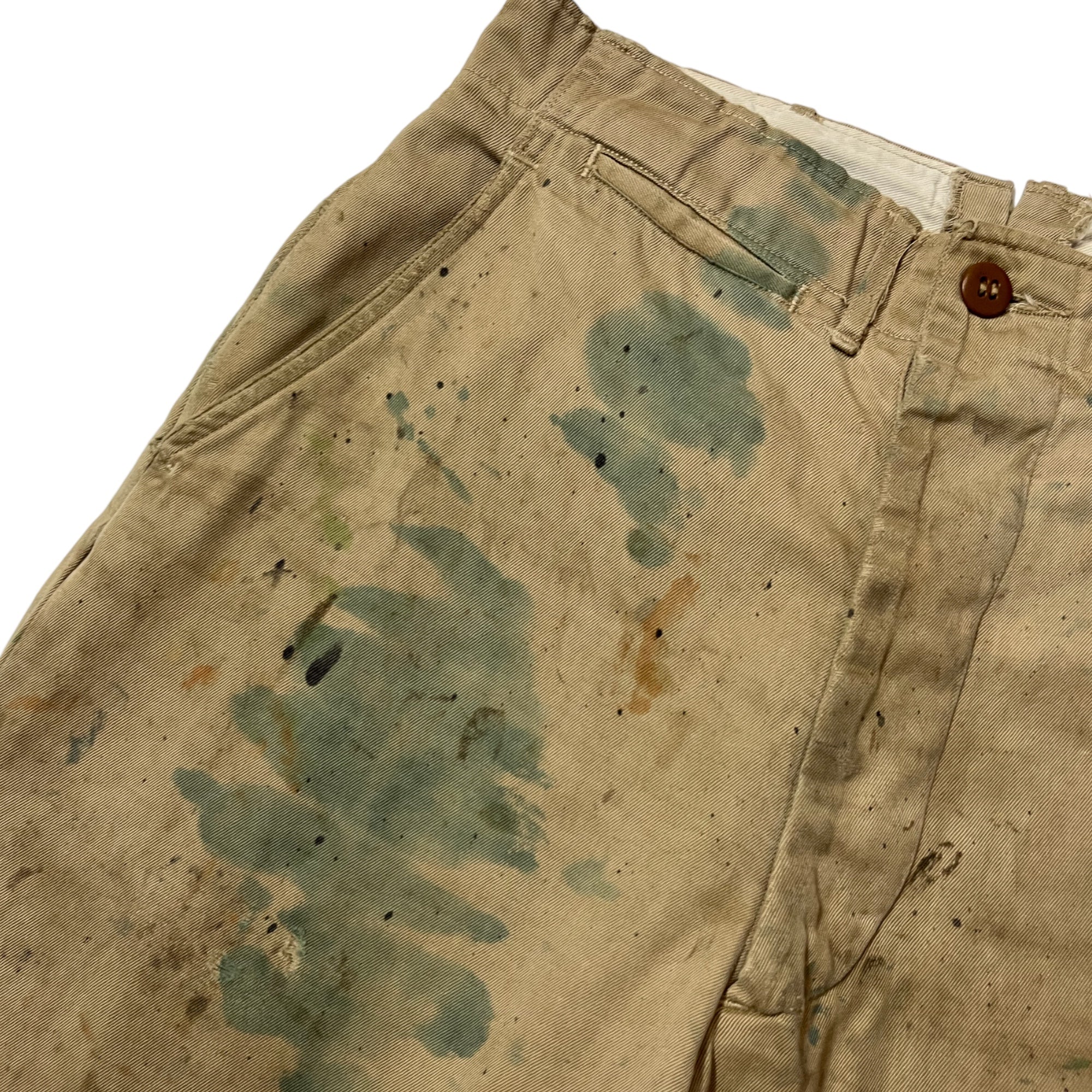 1940s Distressed WWII Military Chino Trousers - Warm Khaki - 29x29