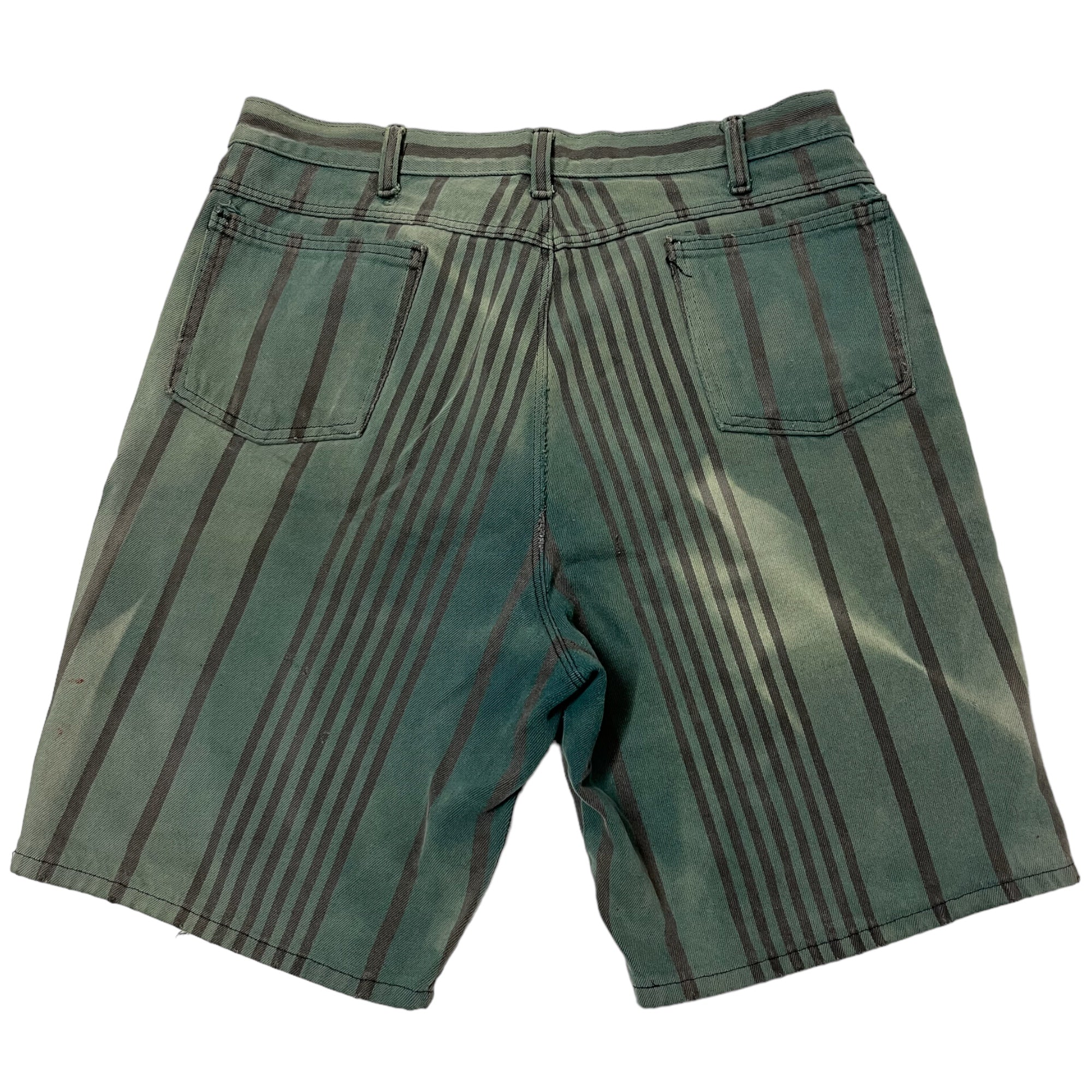 Sun Drenched Striped Distressed Shorts - Green/Drab - 35”