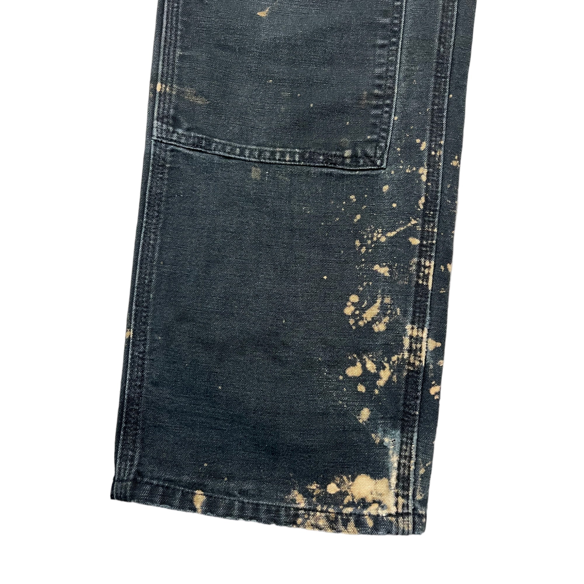 1980s Carhartt Double Knees With Distressing and Bleach Marks - Faded Black - 30x31