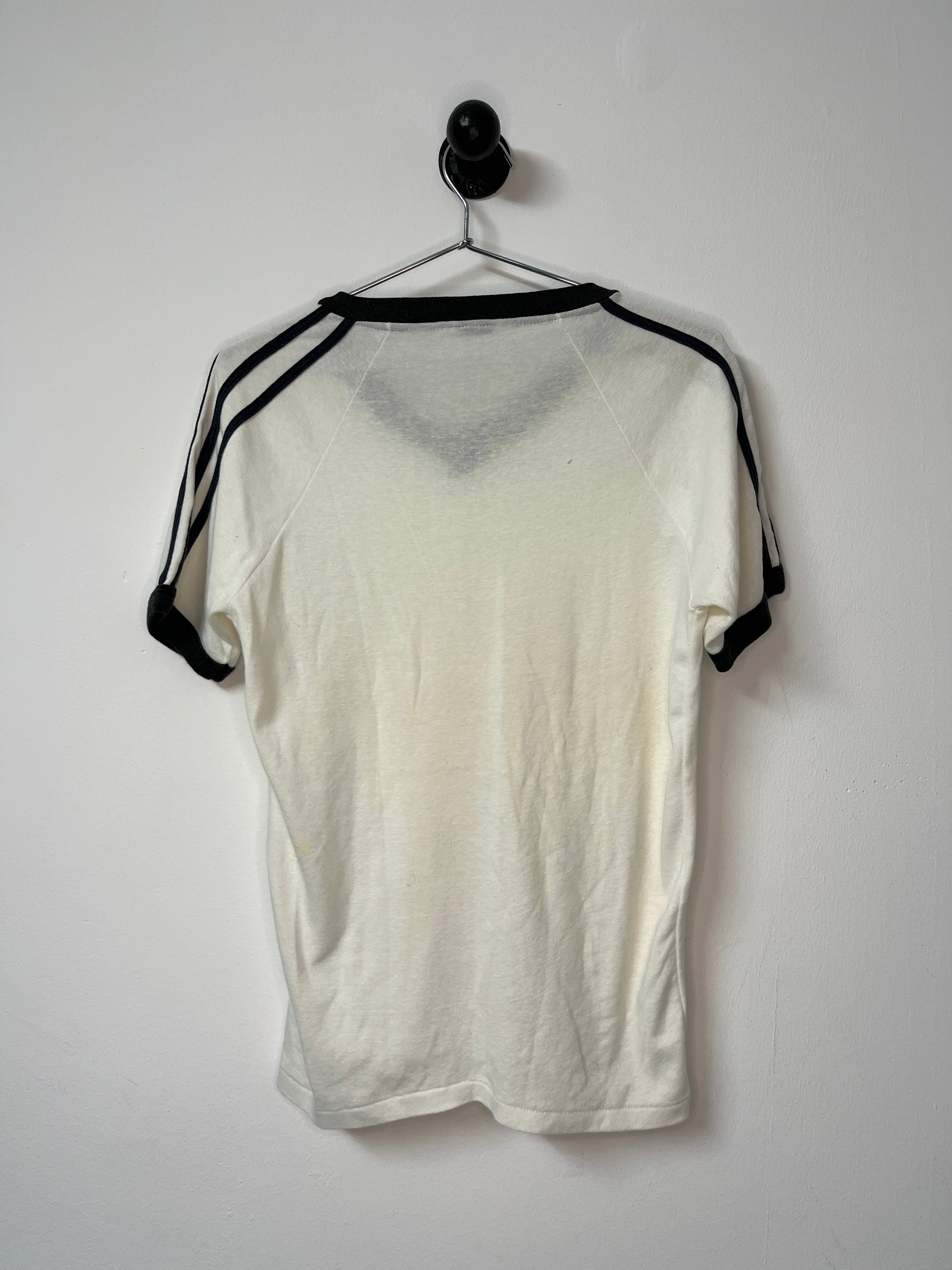 1970s/80s Striped and Trimmed V-Neck Ringer T-Shirt - White/Black - M