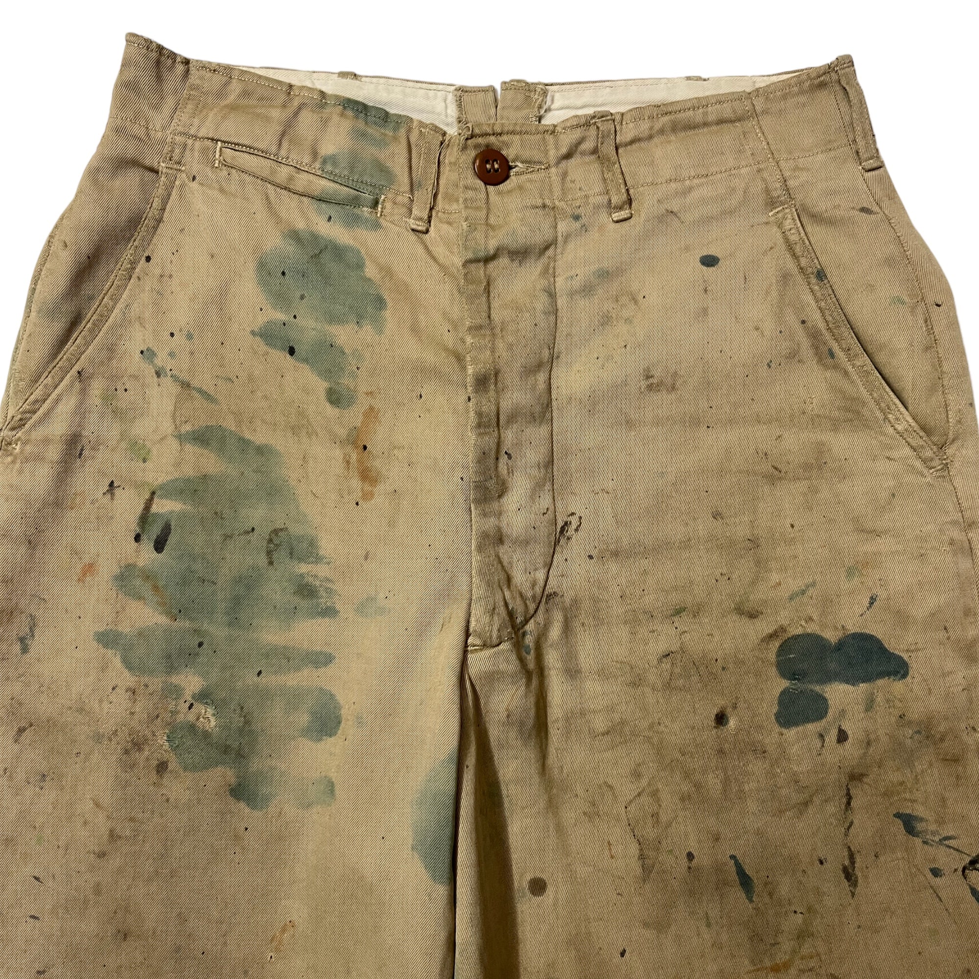1940s Distressed WWII Military Chino Trousers - Warm Khaki - 29x29