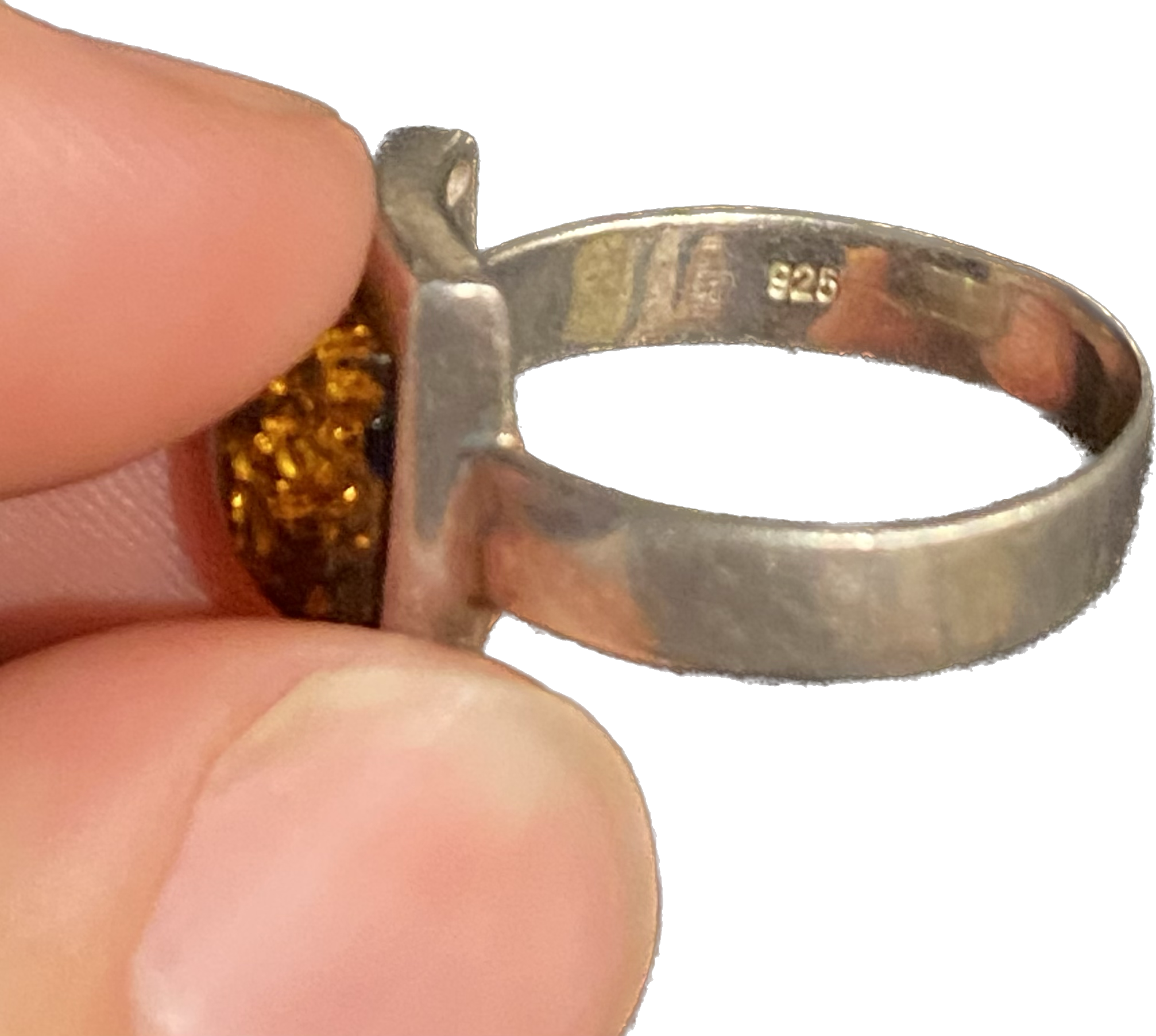 Amber Tiger Eye Ring - Sterling Silver .925