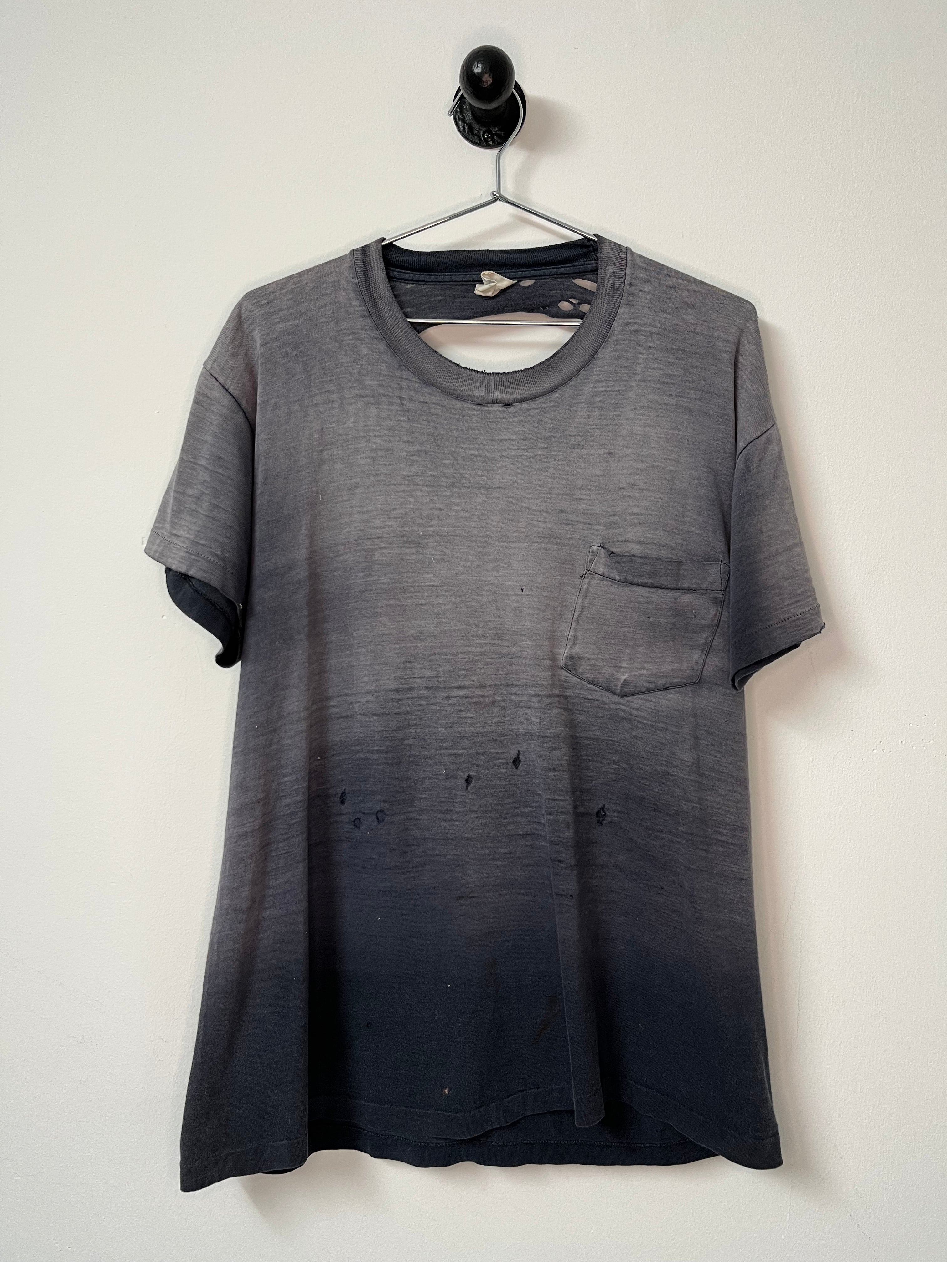 1980s Thrashed, Sun-Faded Pocket T-Shirt - Faded Black - L/XL