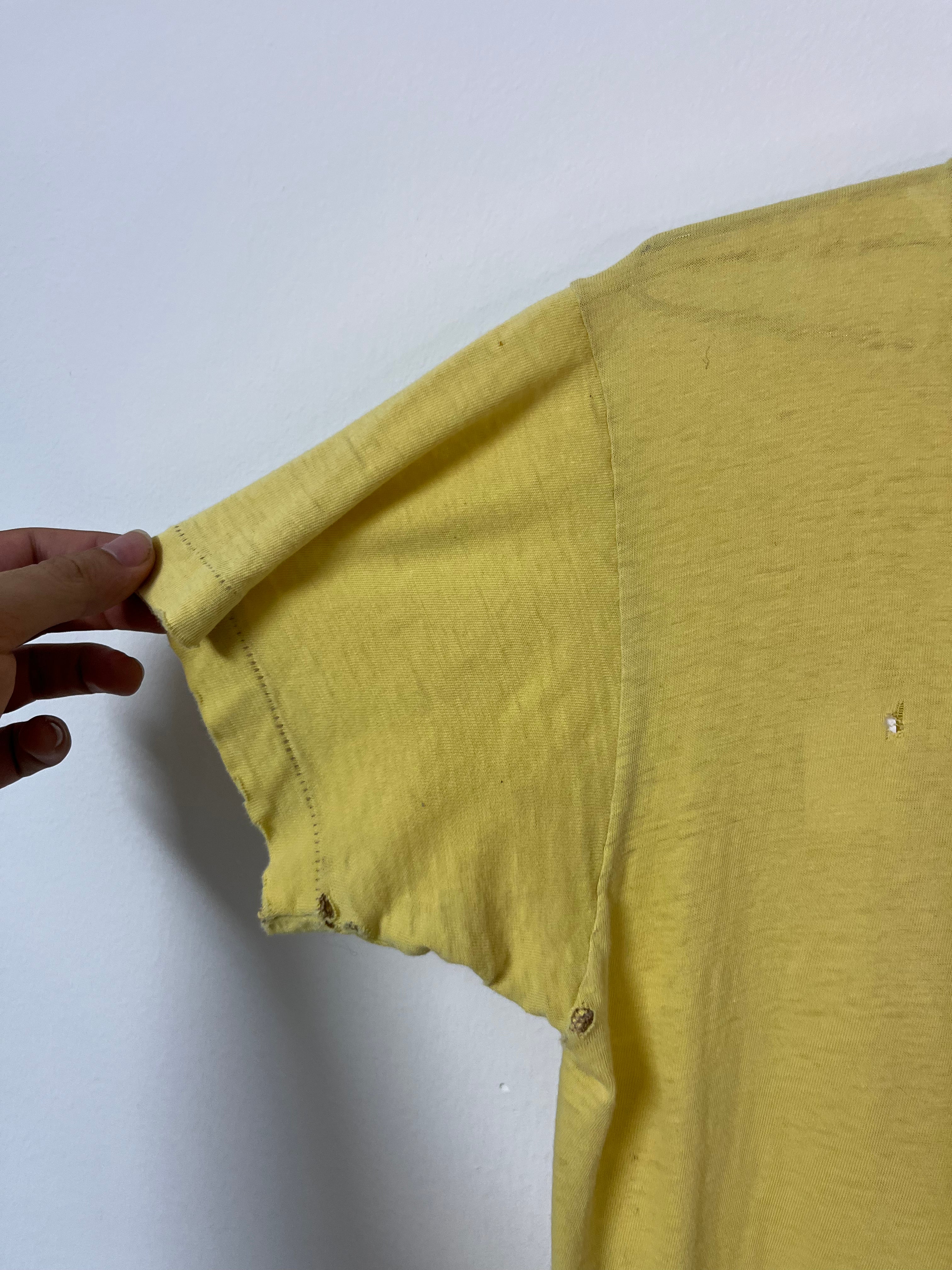 1970s Distressed Blank T-Shirt - Canary Yellow - S/M