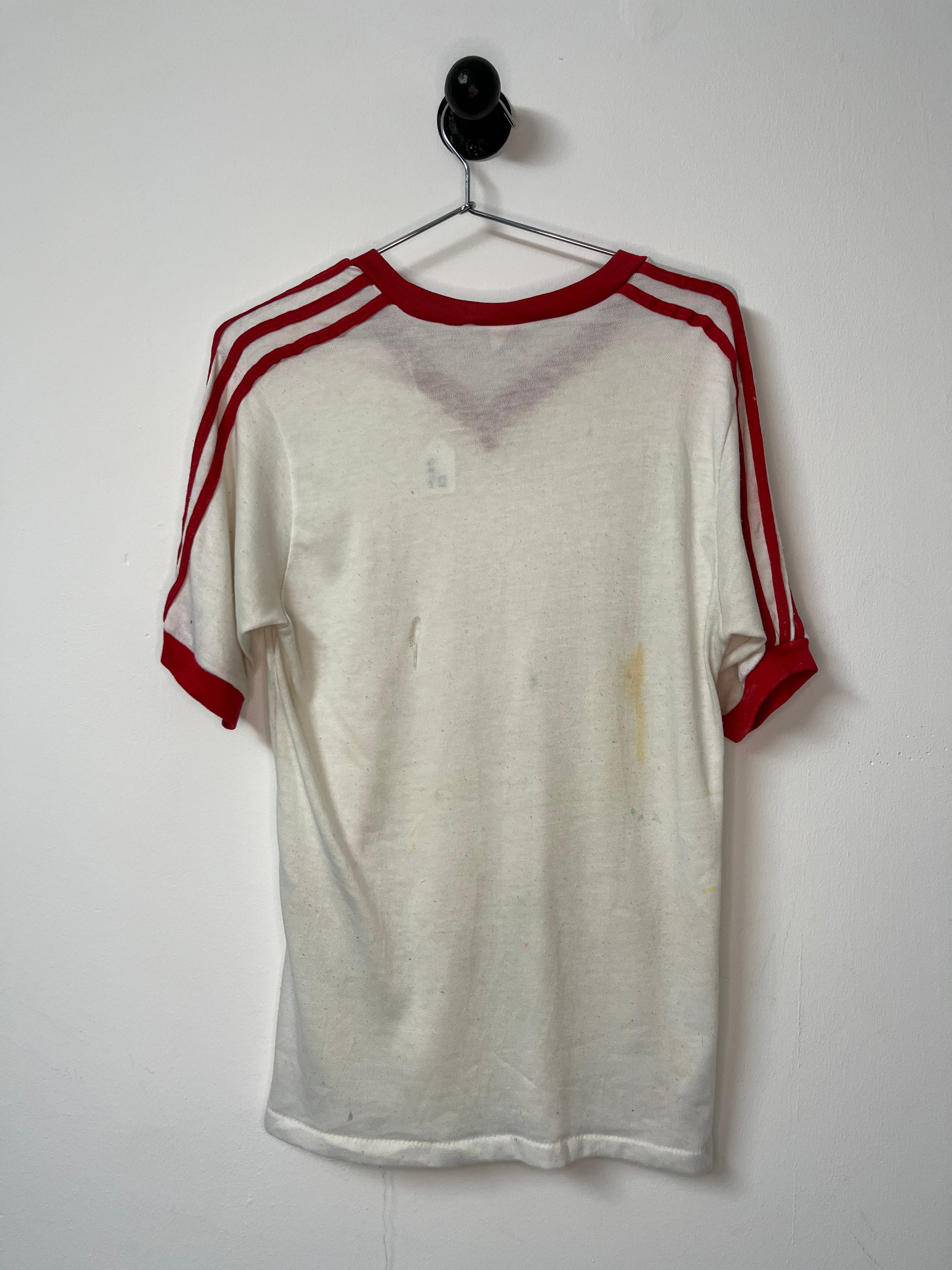 1970s/80s Striped and Trimmed V-Neck Ringer T-Shirt - White/Red - M