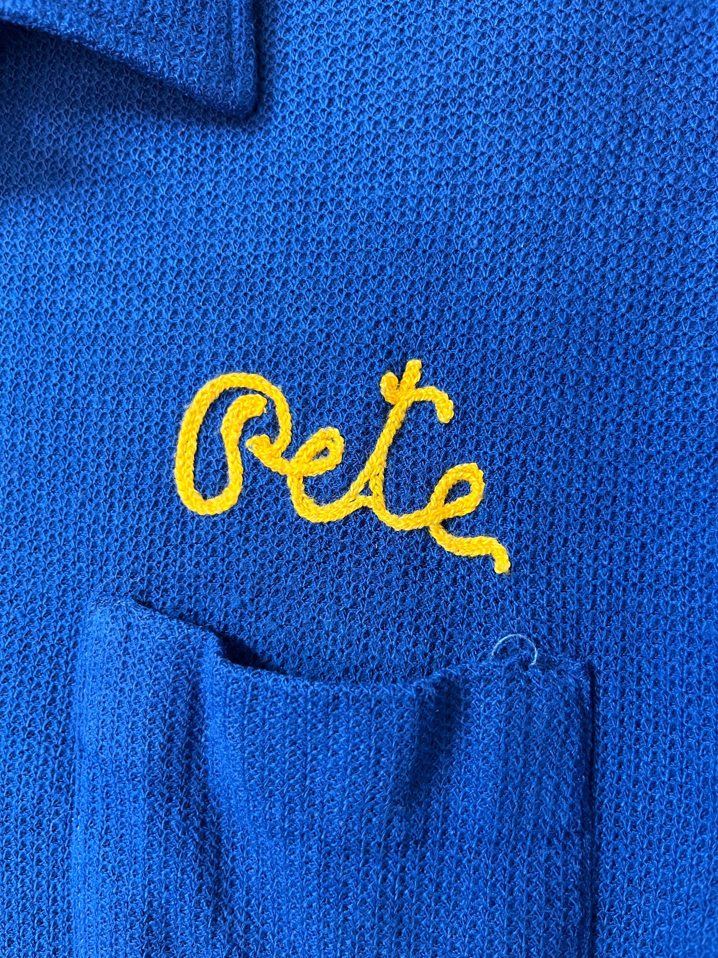 1970s Bowling Polo Shirt ‘Noon’s, Bennington VT’ - Blue/Yellow - XL