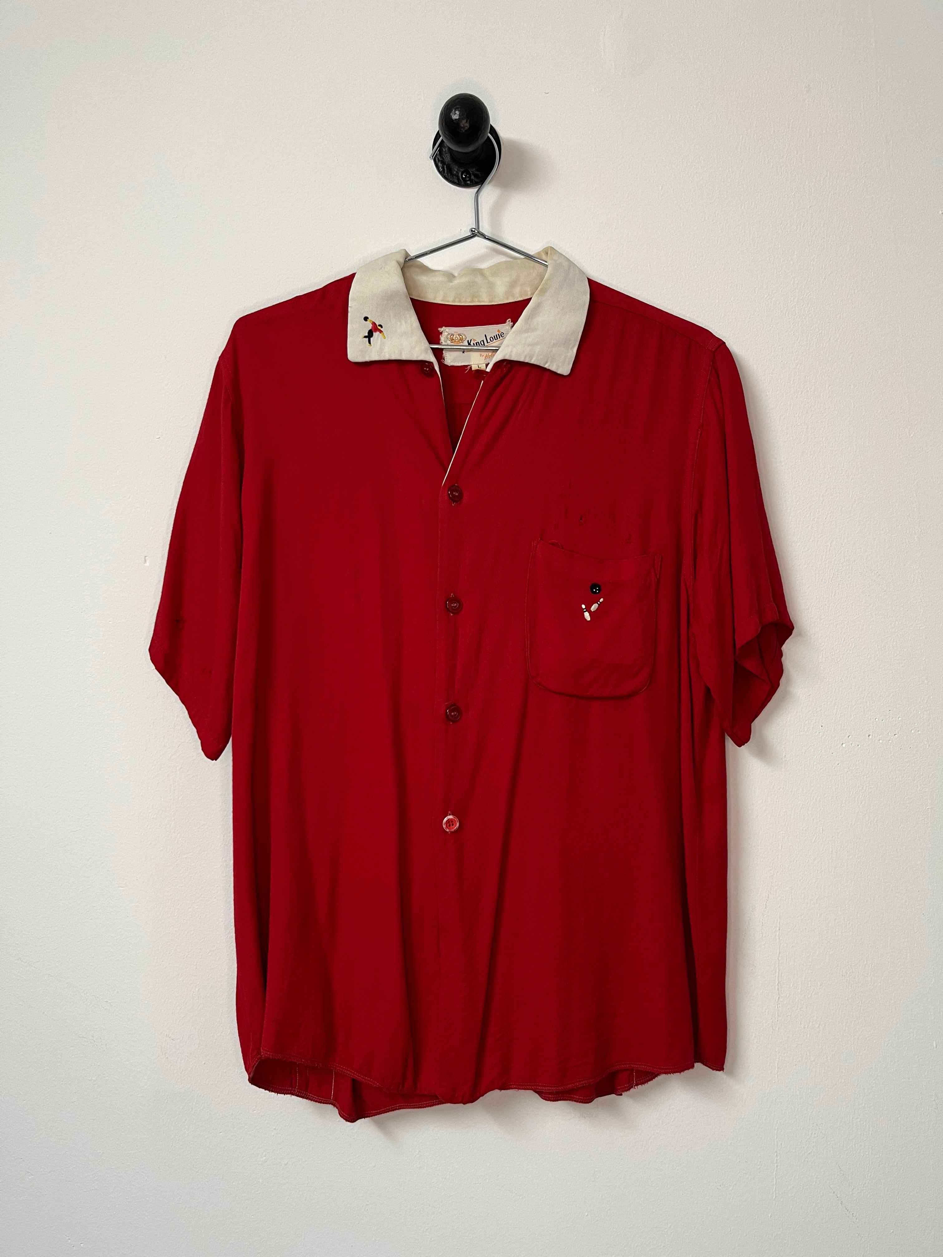 1950s King Louie by Holiday ‘Jerry’s Ming House’ Chinese Restaurant Loop Collar Bowling Shirt - Scarlet Red - M