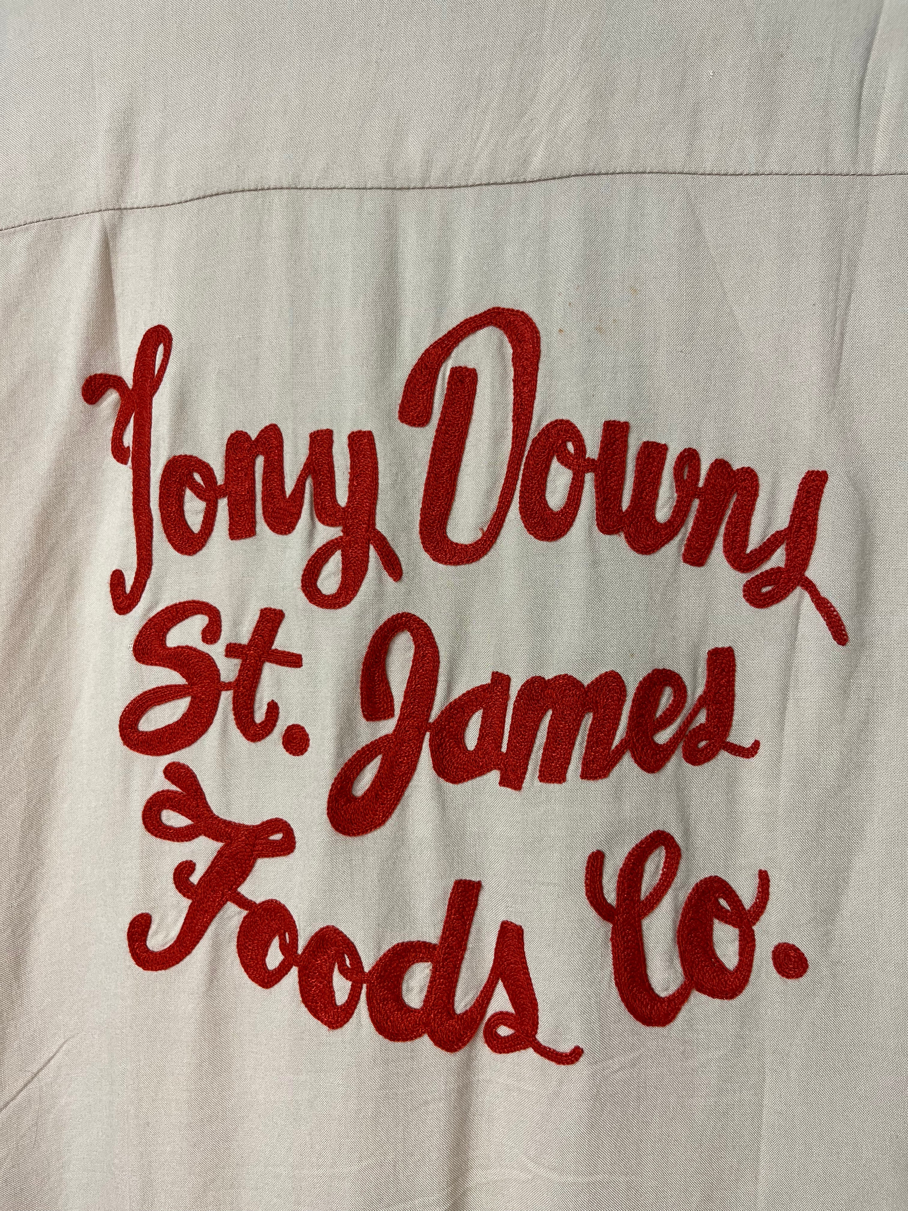 1959-60 Tony Downs Food Co. Loop Collar Bowling Shirt Houston Brand - Sand/Scarlet - M