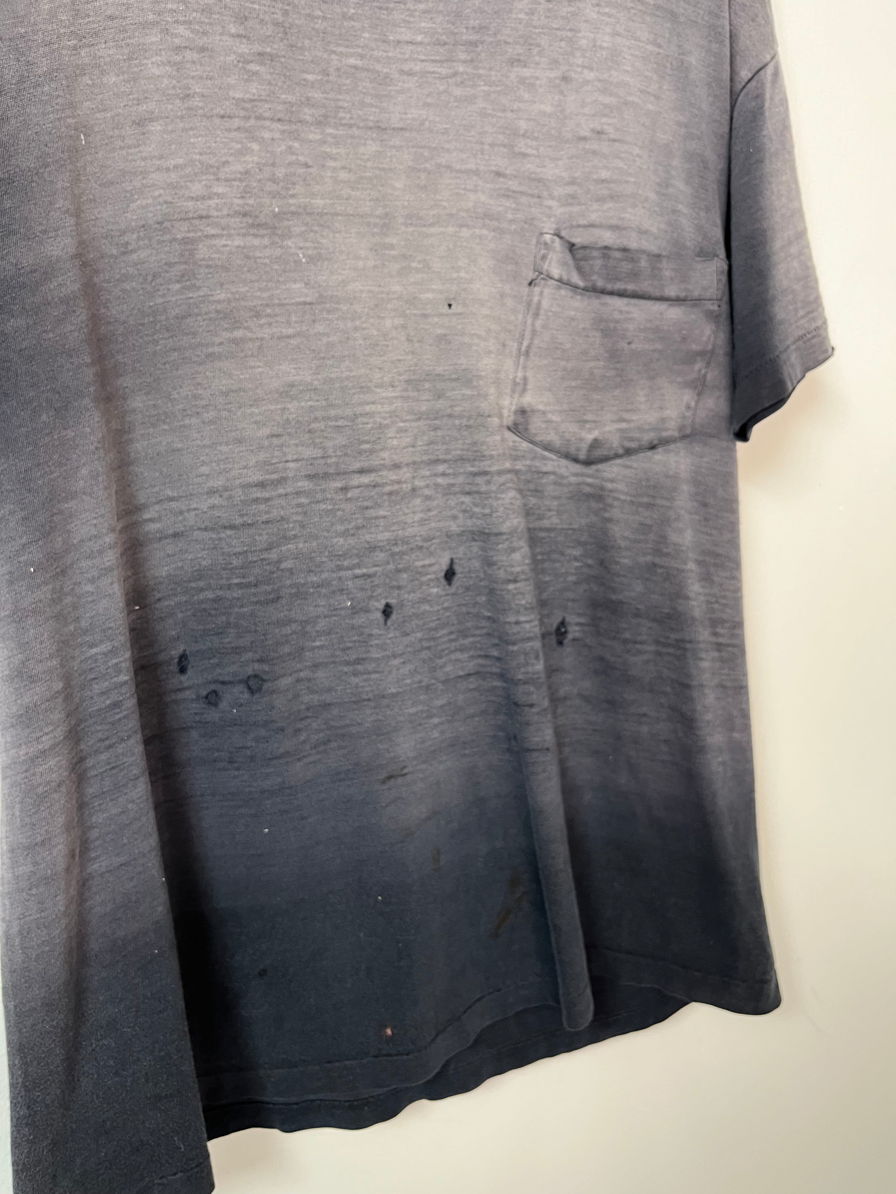 1980s Thrashed, Sun-Faded Pocket T-Shirt - Faded Black - L/XL