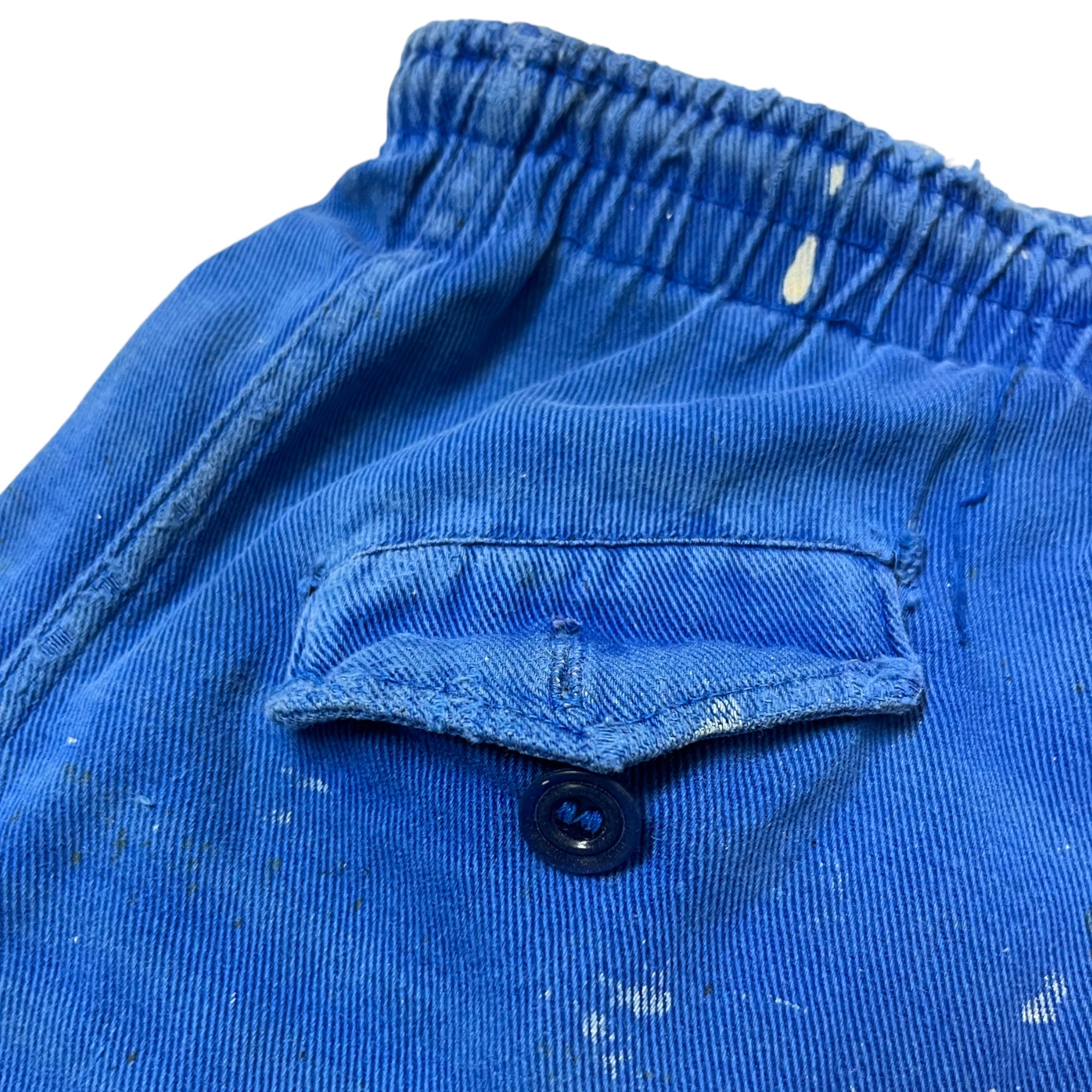 Distressed Early 60s Short Shorts with Button Pocket - Faded Blue - Adjustable 30-36”
