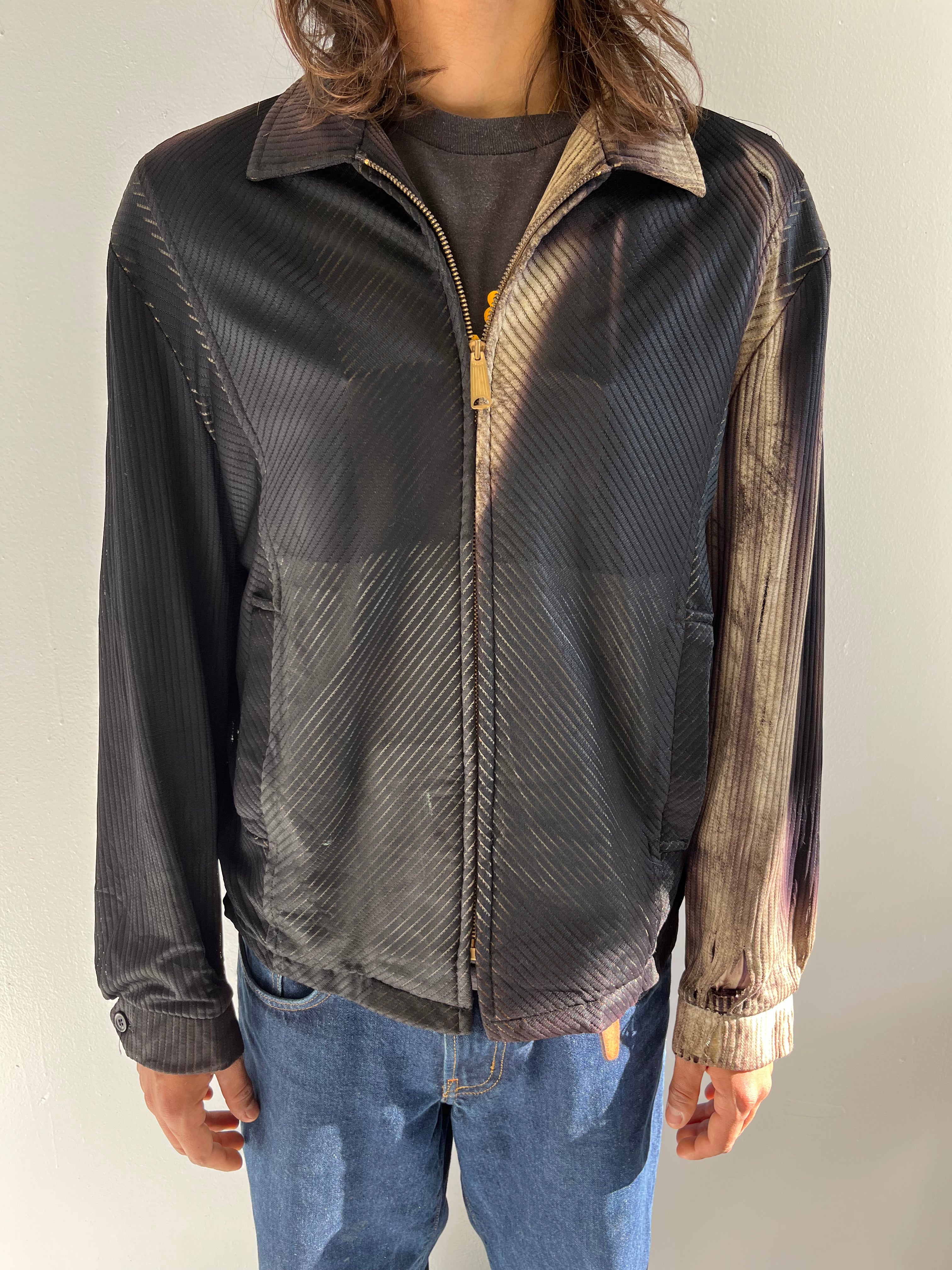 1950s Distressed Zip Jacket with Intense Sun Bleaching - Faded Black & Brown - M/L