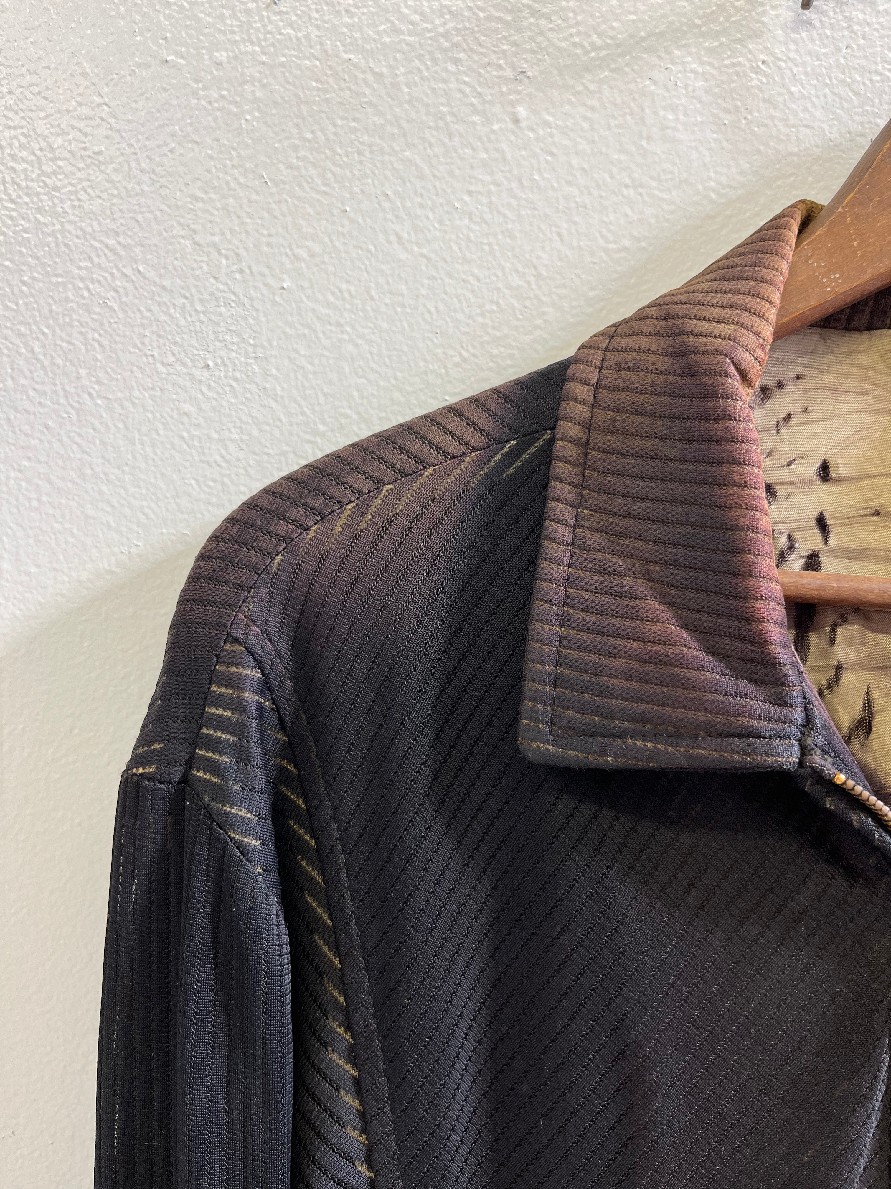 1950s Distressed Zip Jacket with Intense Sun Bleaching - Faded Black & Brown - M/L