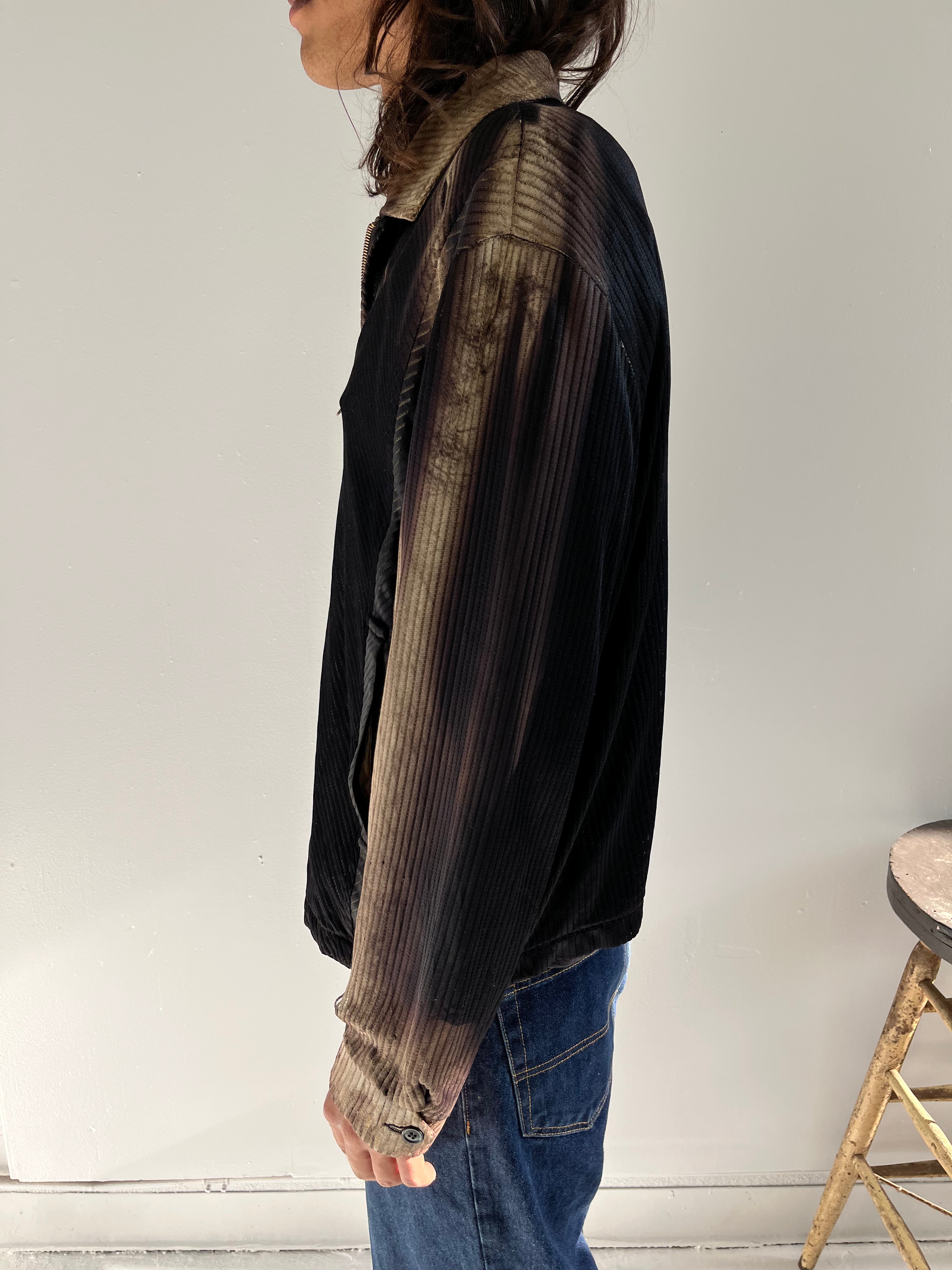 1950s Distressed Zip Jacket with Intense Sun Bleaching - Faded Black & Brown - M/L