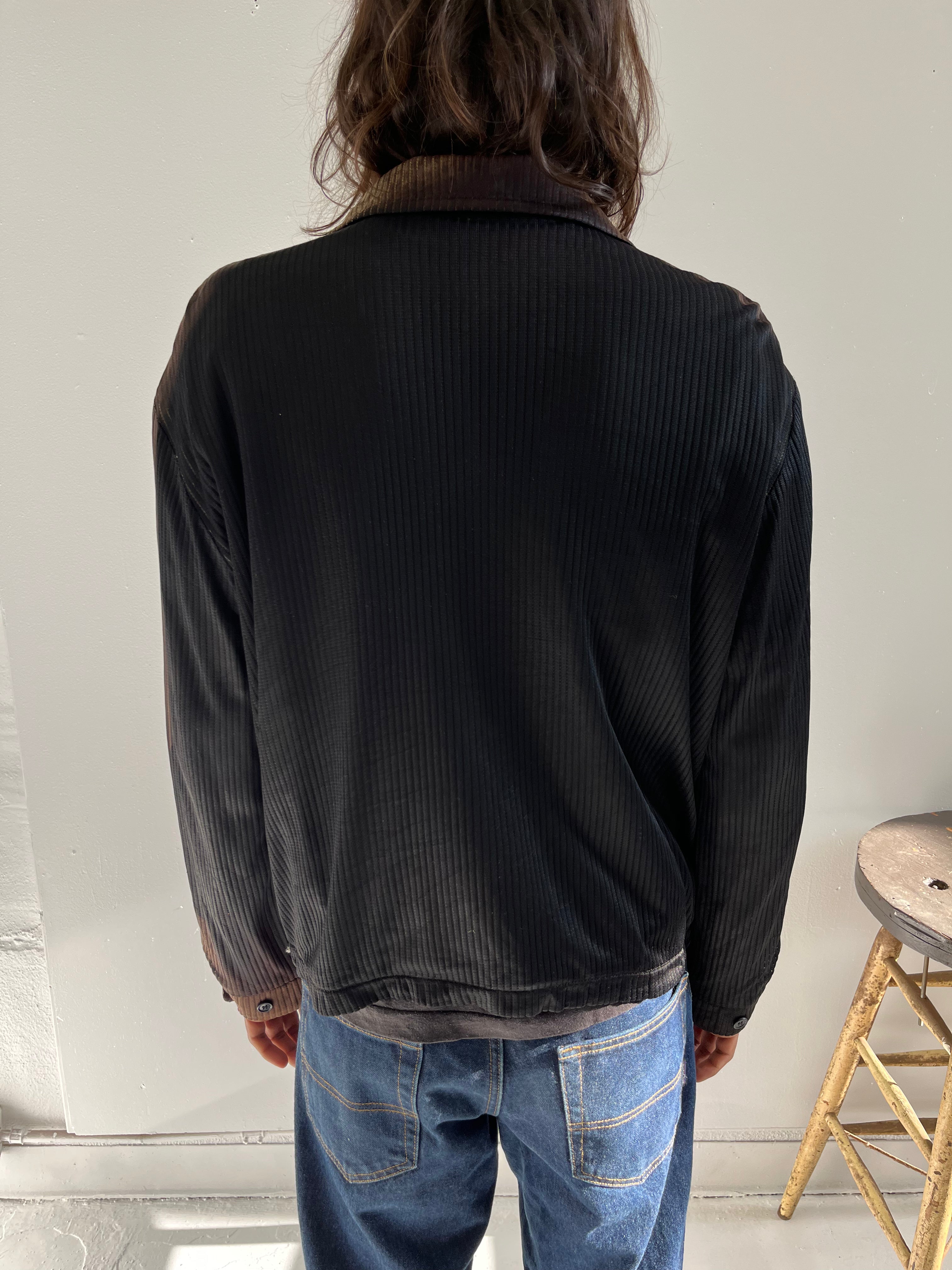 1950s Distressed Zip Jacket with Intense Sun Bleaching - Faded Black & Brown - M/L