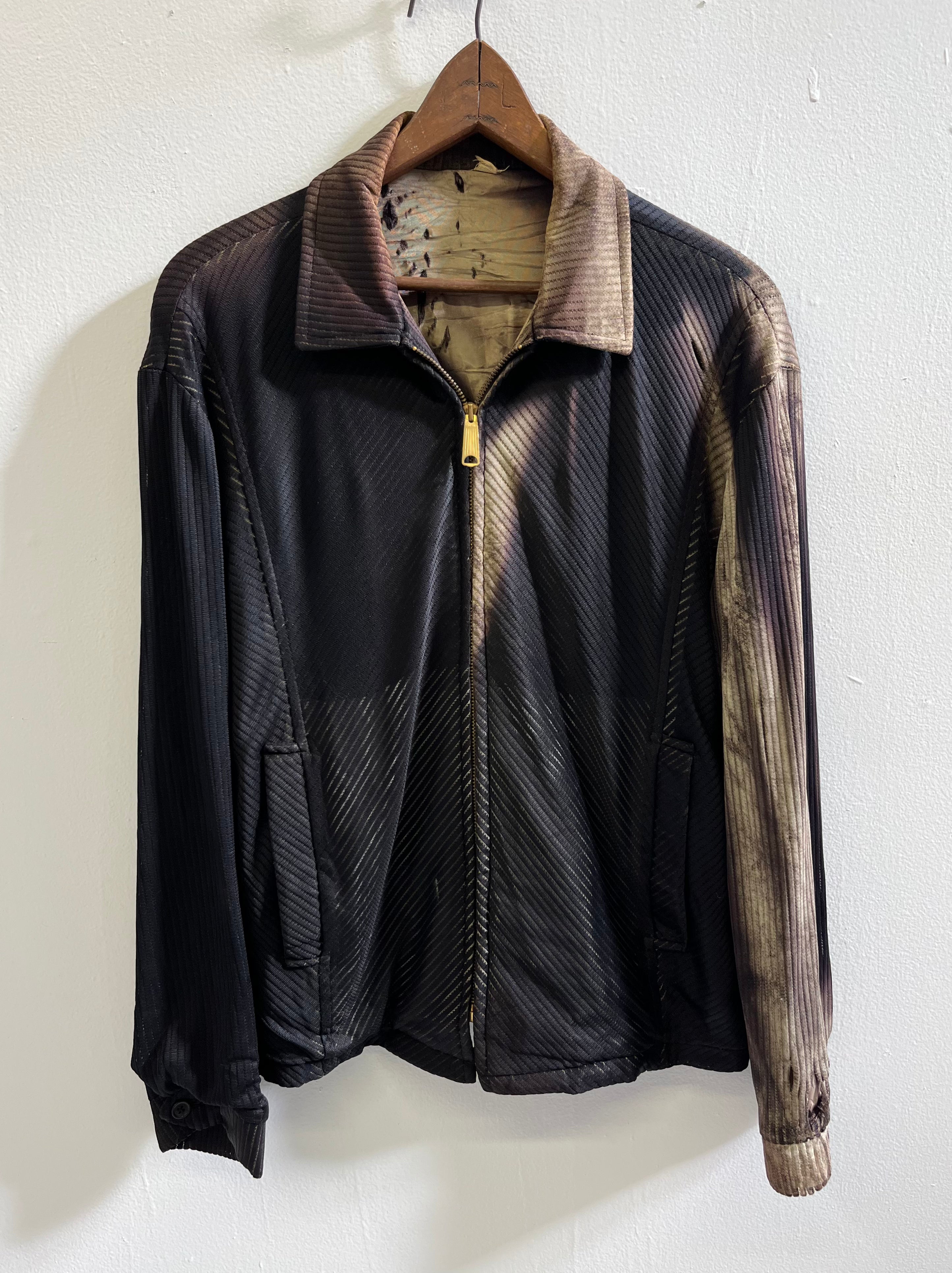 1950s Distressed Zip Jacket with Intense Sun Bleaching - Faded Black & Brown - M/L