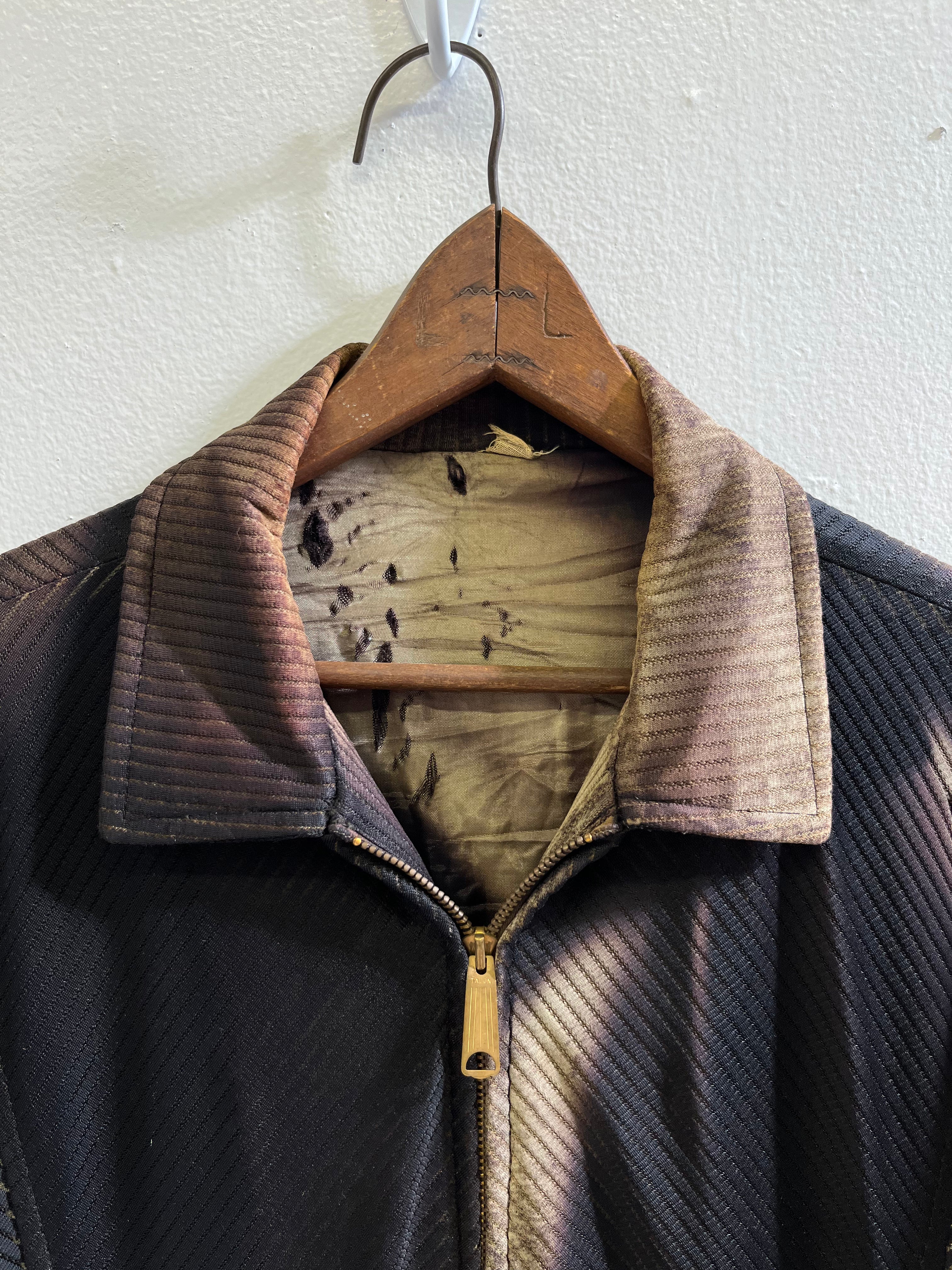 1950s Distressed Zip Jacket with Intense Sun Bleaching - Faded Black & Brown - M/L
