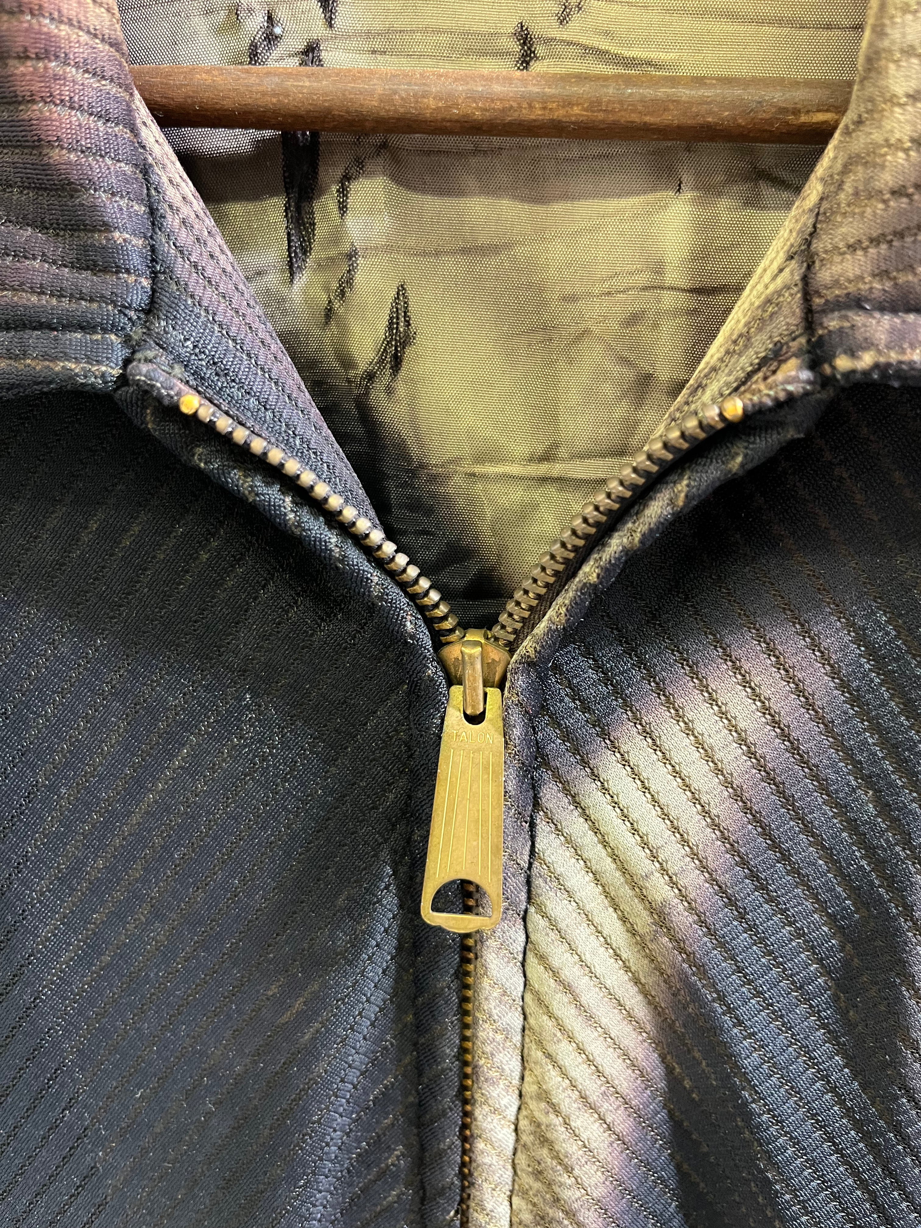 1950s Distressed Zip Jacket with Intense Sun Bleaching - Faded Black & Brown - M/L