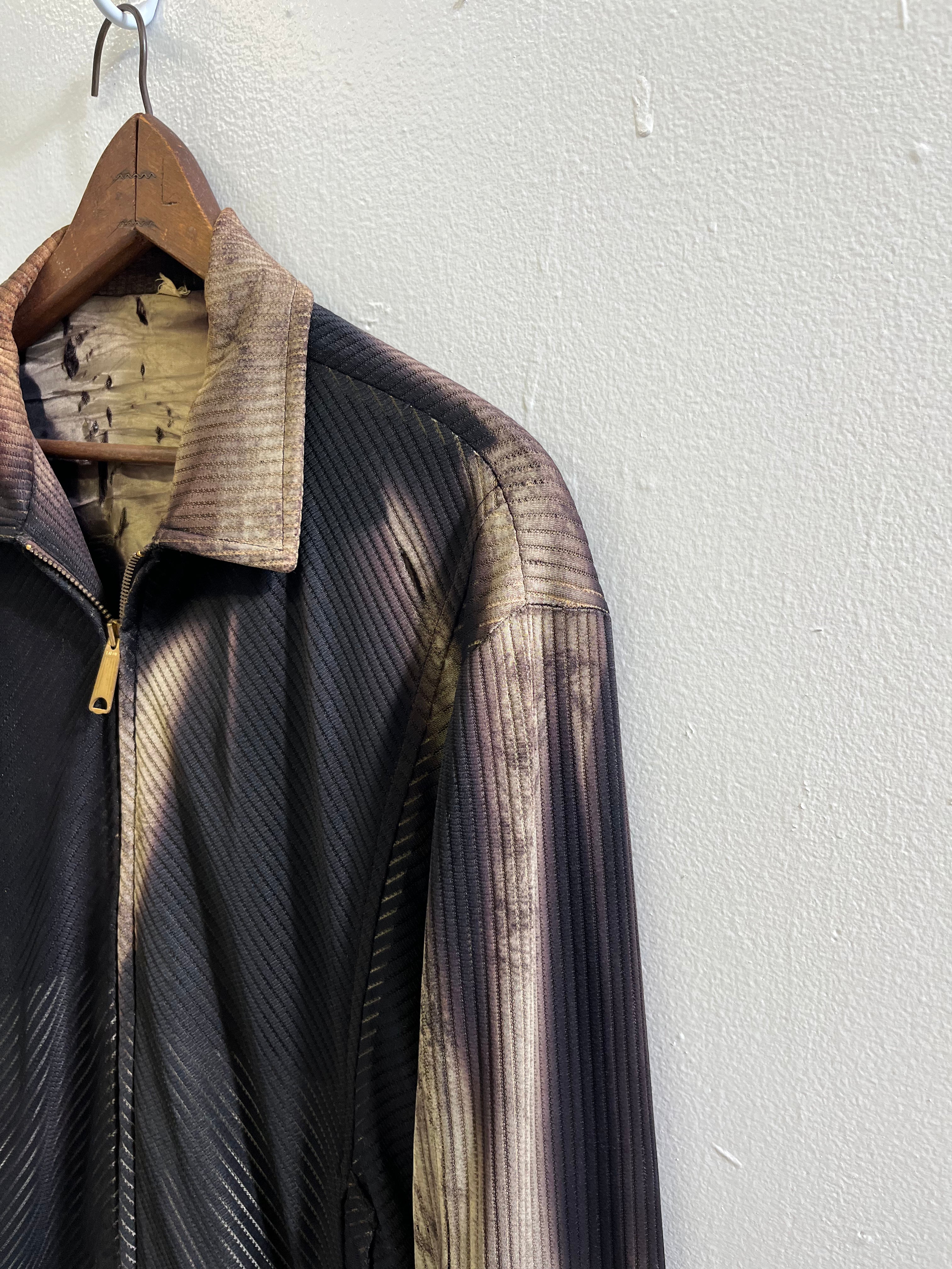 1950s Distressed Zip Jacket with Intense Sun Bleaching - Faded Black & Brown - M/L