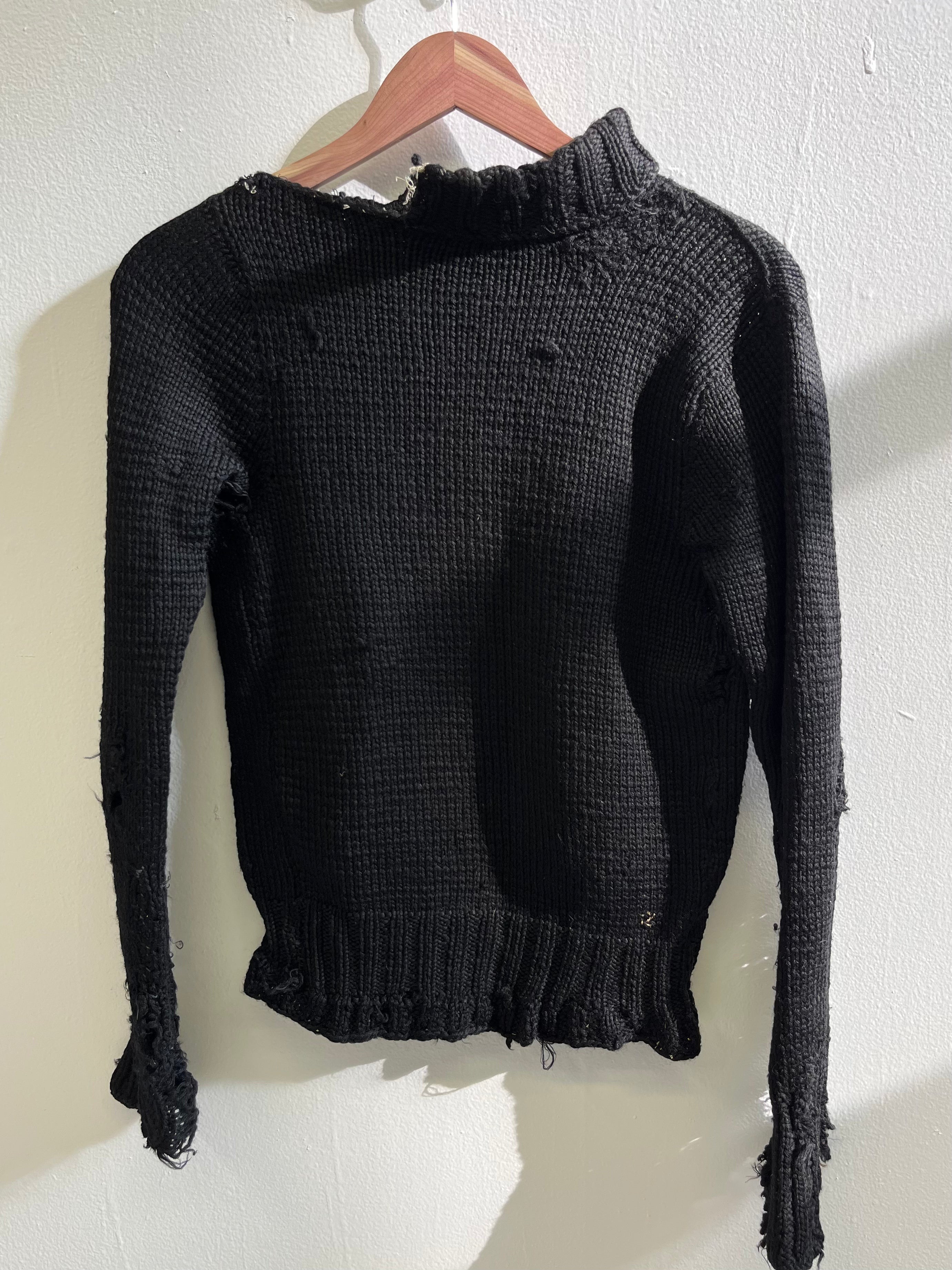 1920s Thrashed & Repaired Black Knit Sweater - Black - S