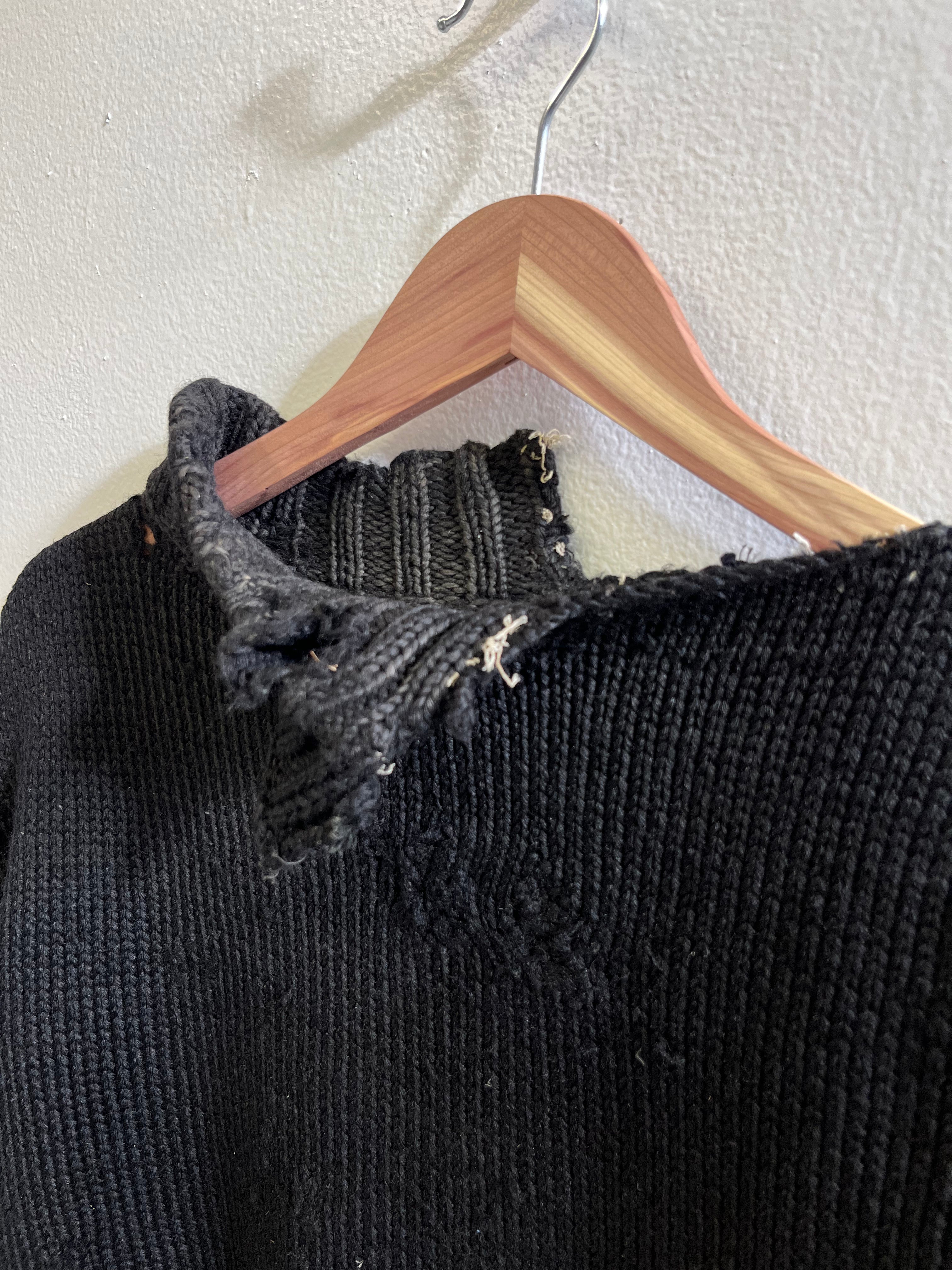1920s Thrashed & Repaired Black Knit Sweater - Black - S