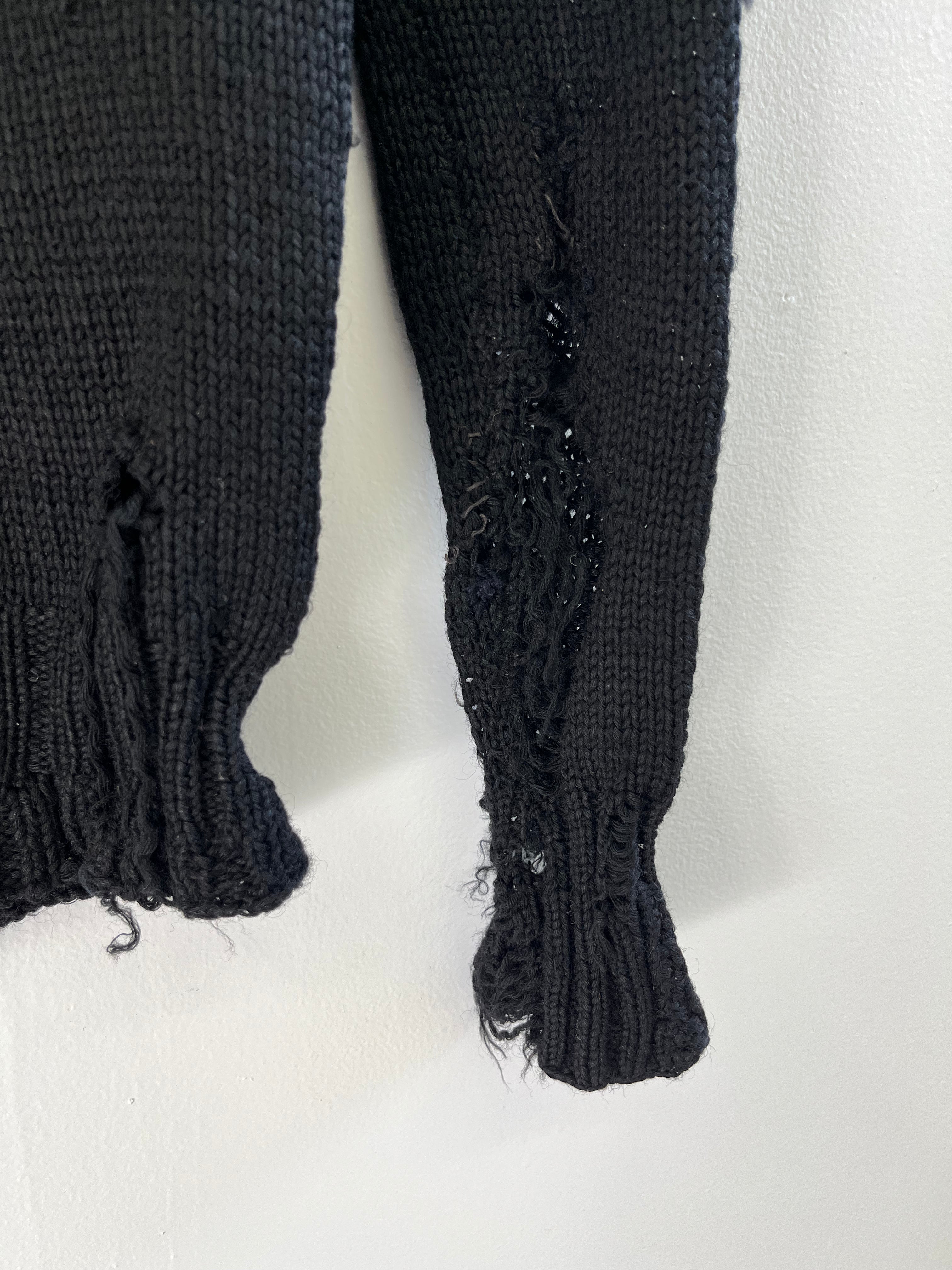 1920s Thrashed & Repaired Black Knit Sweater - Black - S