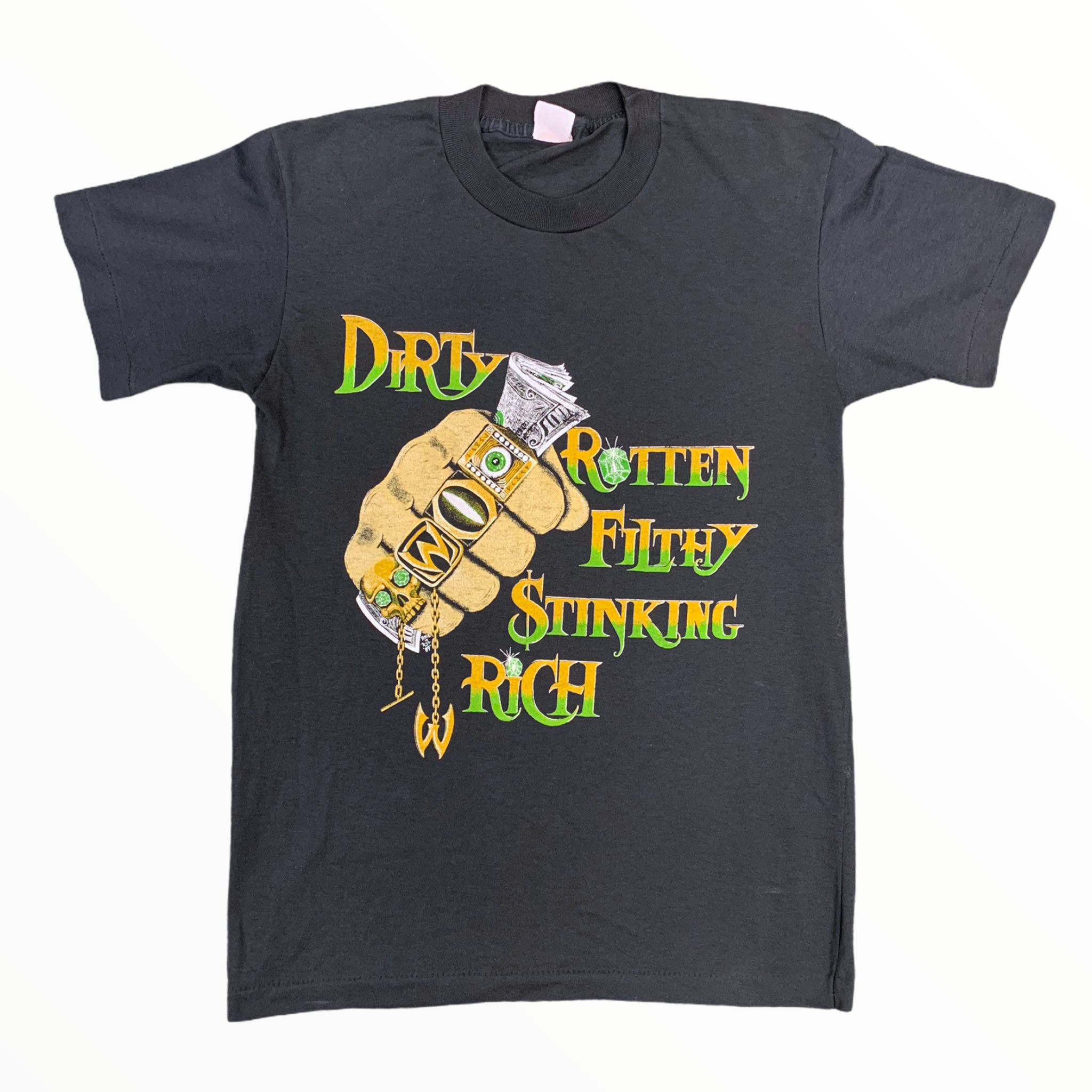 Vintage Warrant 'Dirty Rotten Filthy Stinking Rich' Bootleg Band T-Shirt - Faded Black - S