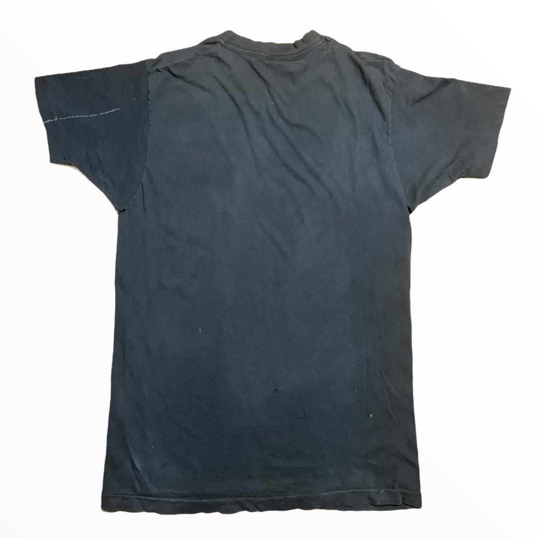 Faded Black Pocket T-Shirt with White Paint - L