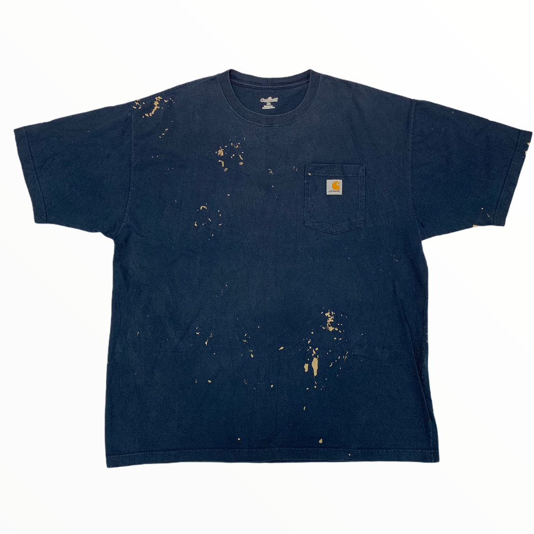 Carhartt Pocket T-Shirt with Copper Brown Paint Distressing - Navy - XL