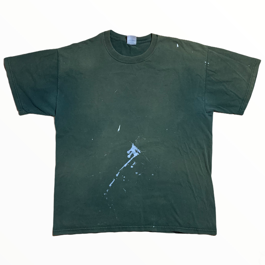 Faded Olive T-Shirt with Paint Distressing - S/M